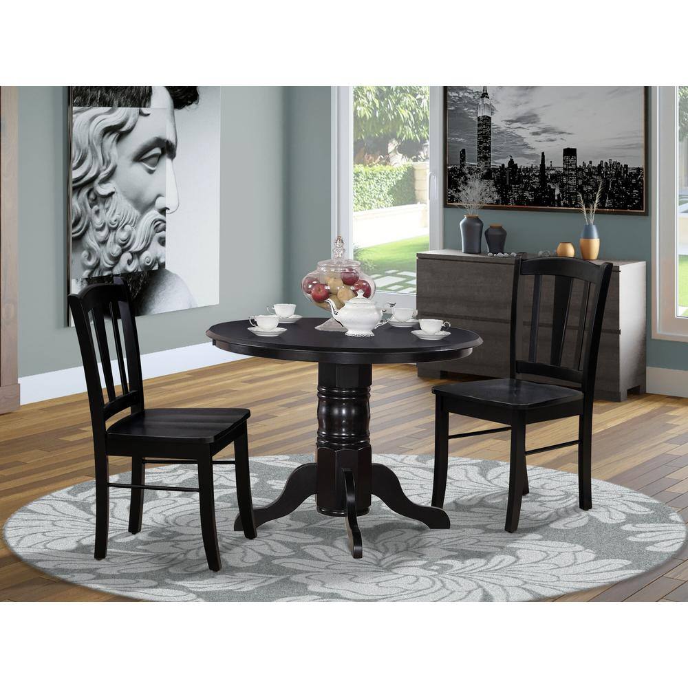 Alt View 2. East West Furniture - SHDL3-BLK-W - 3-Pc Modern Dinette Room Set - 2 Wooden Dining Chairs and 1 Dining Table - Black Finish - Black.