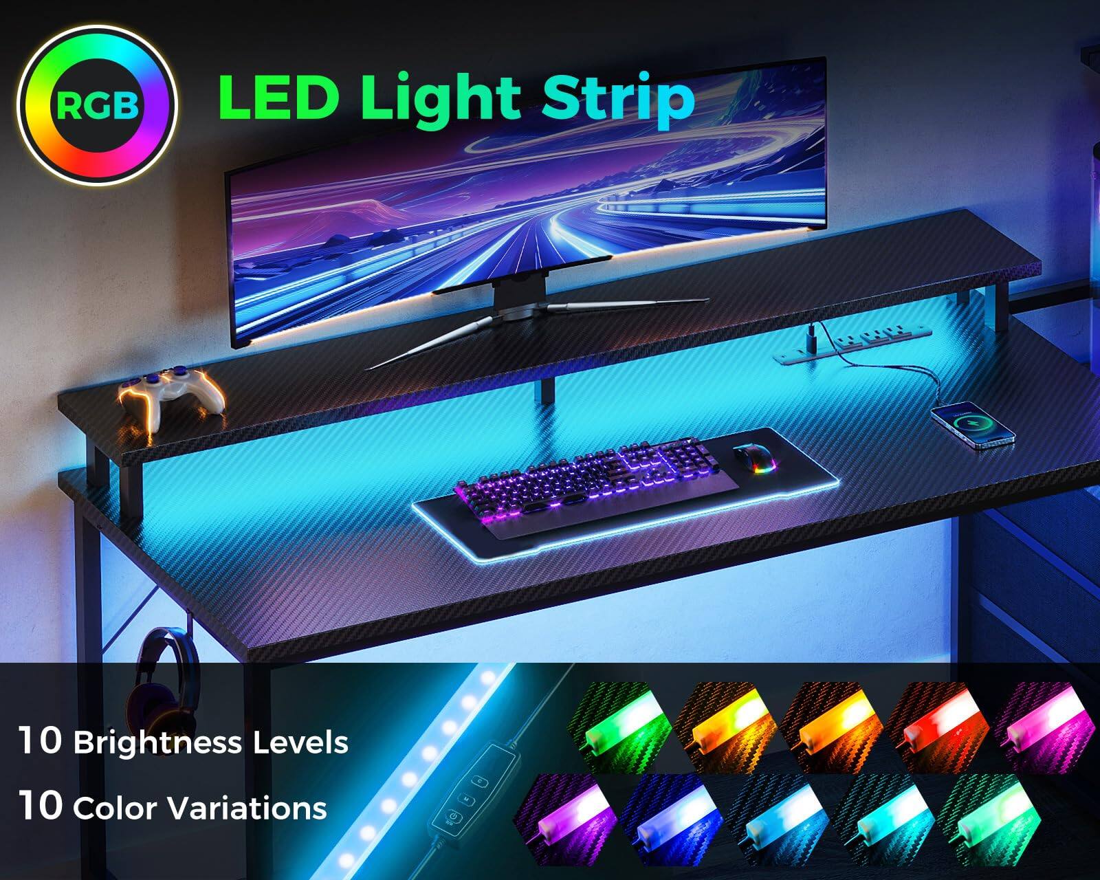 RGB LED Light Strip  
10 Brightness Levels  
10 Color Variations
