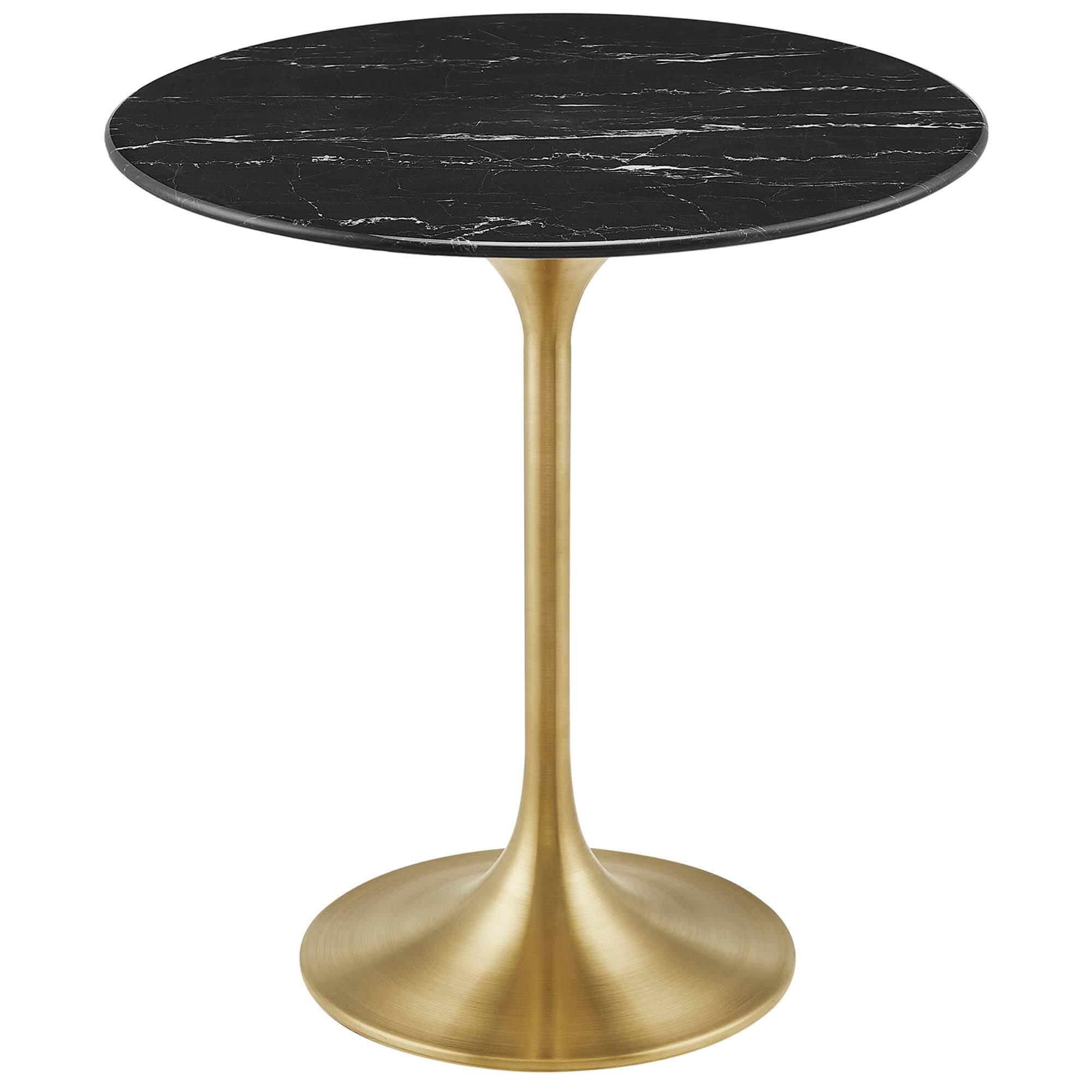 Angle. Modway - Lippa Round Artificial Marble Side Table - Gold Black.