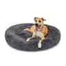 Best Choice Products - 45in Dog Bed Self-Warming Plush Shag Fur Donut Calming Pet Bed Cuddler - Gray