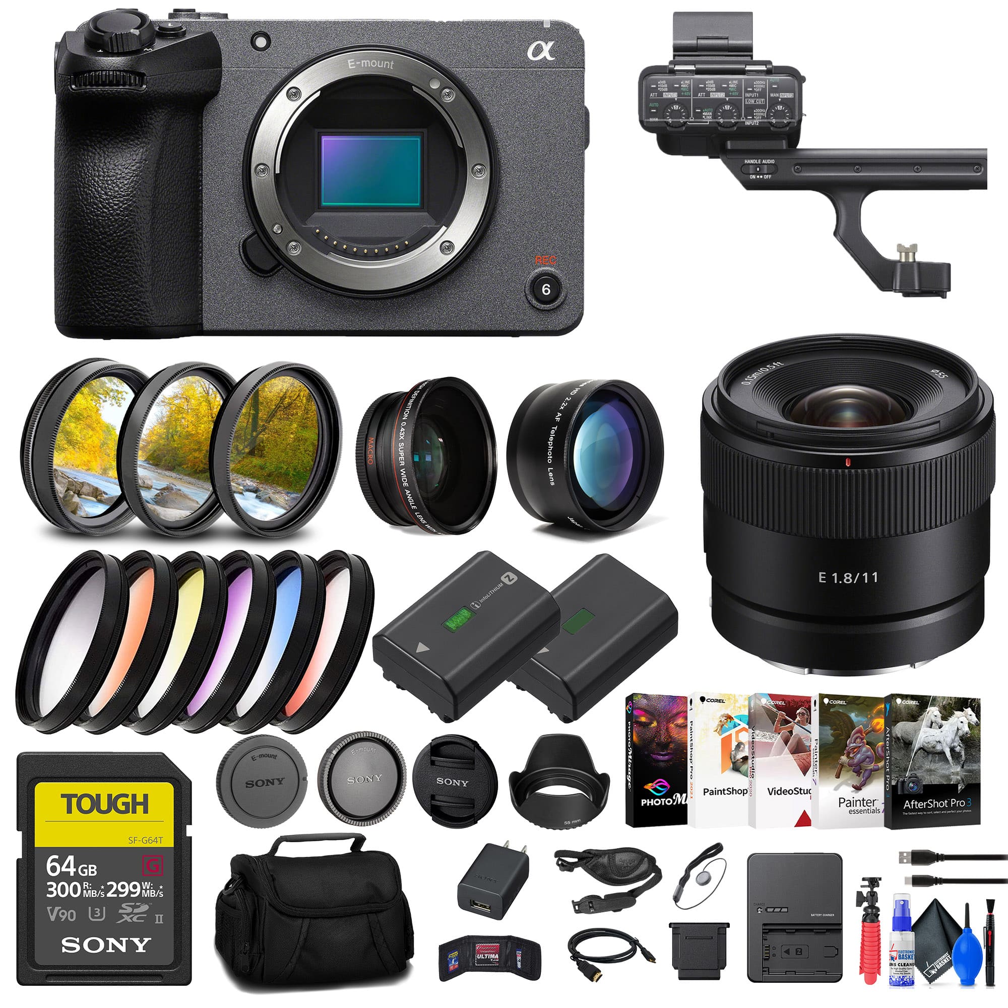 FX30 Digital Cinema Camera with XLR Handle Unit + Sony E 11mm Lens + More