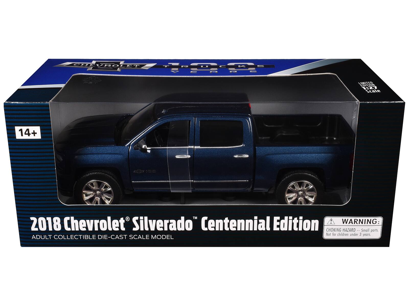 CHEVROLET 10E YEARS - FET LIMITED LOFECIN 1-7 Scale 14+ DE . TM 2018 Chevrolet Silverado" Centennial Edition WARNING CHOKING HAZARD - Small parts. Not for children under 3 years ADULT COLLECTIBLE DIE-CAST SCALE MODEL