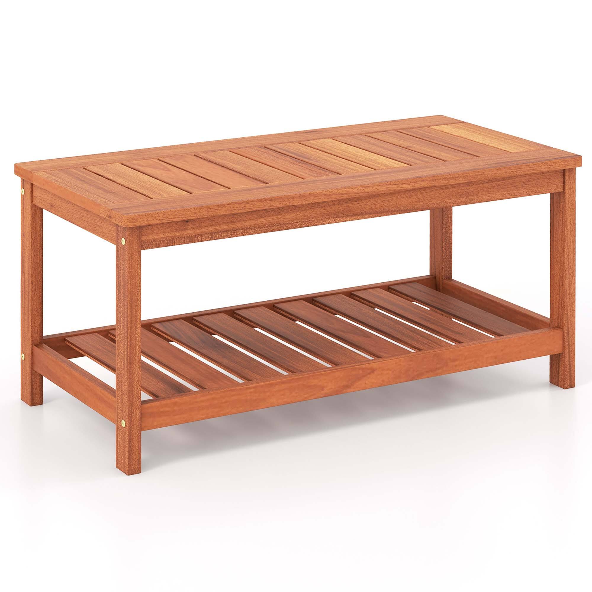 Alt View 8. Costway - Costway Patio Coffee Table 2-Tier Outdoor Side Rectangle Side Table Solid Wood Porch - Natural.