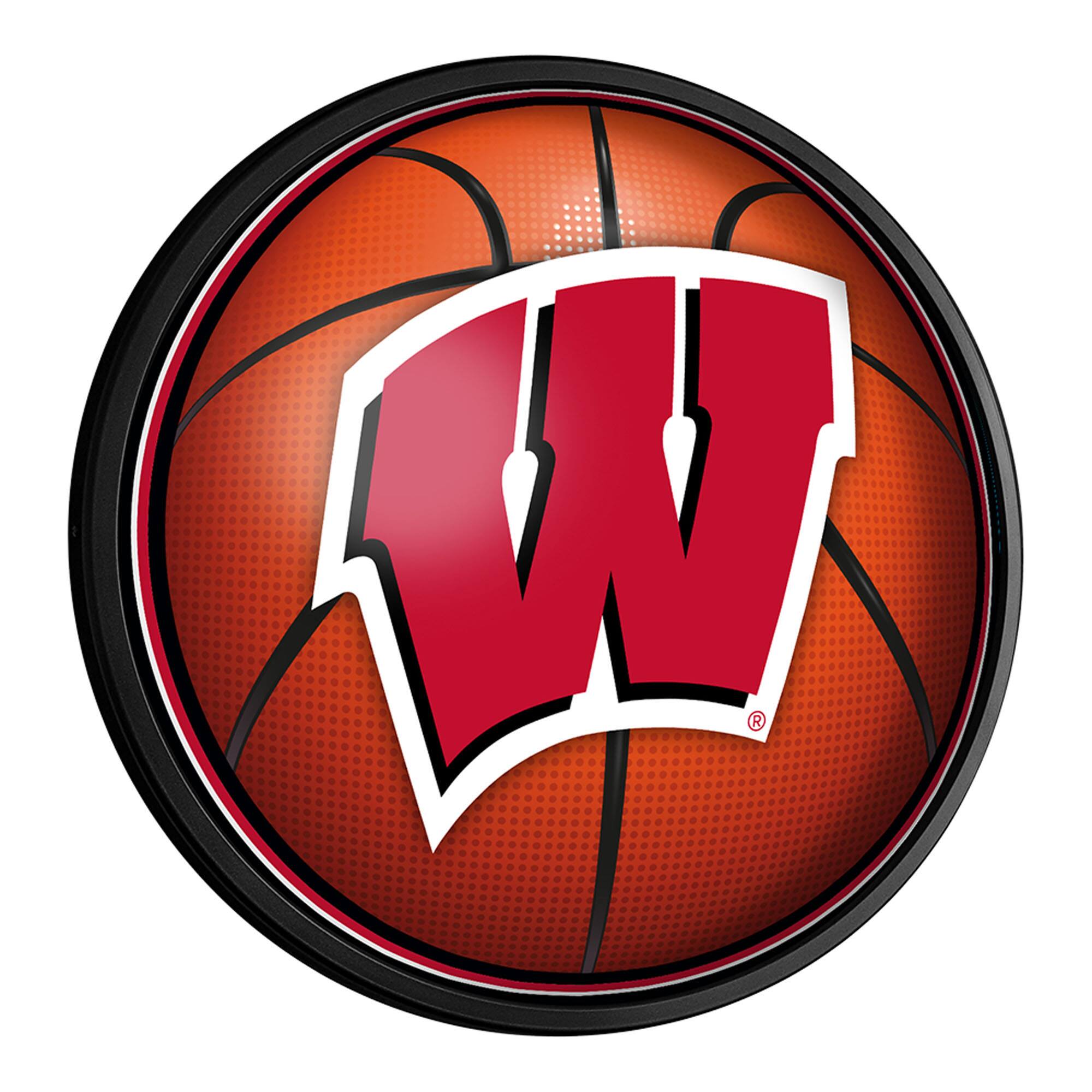 Front. The Fan-Brand - Wisconsin Badgers Basketball 18'' Round Slimline Illuminated Wall Sign - Multicolor.