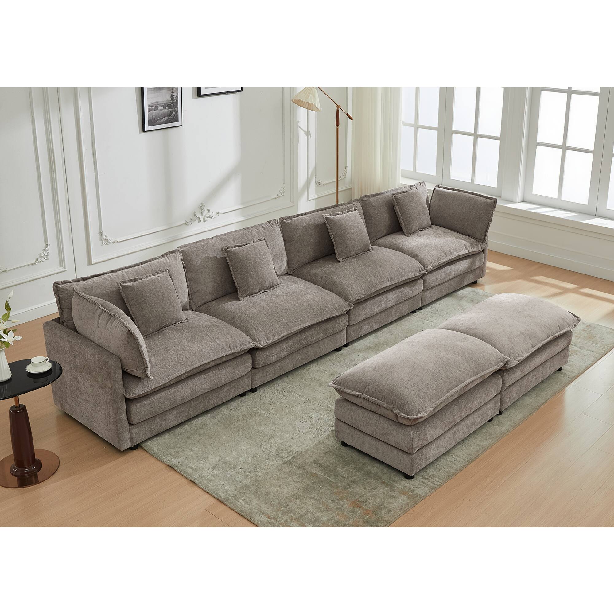 Alt View 4. KERDOM - 149 inch Chenille U-Shape Couch with Pillows, Big Family Deep Seat Modular Sofa with 2 Ottomans, Extra Large with Chaise - Grey.