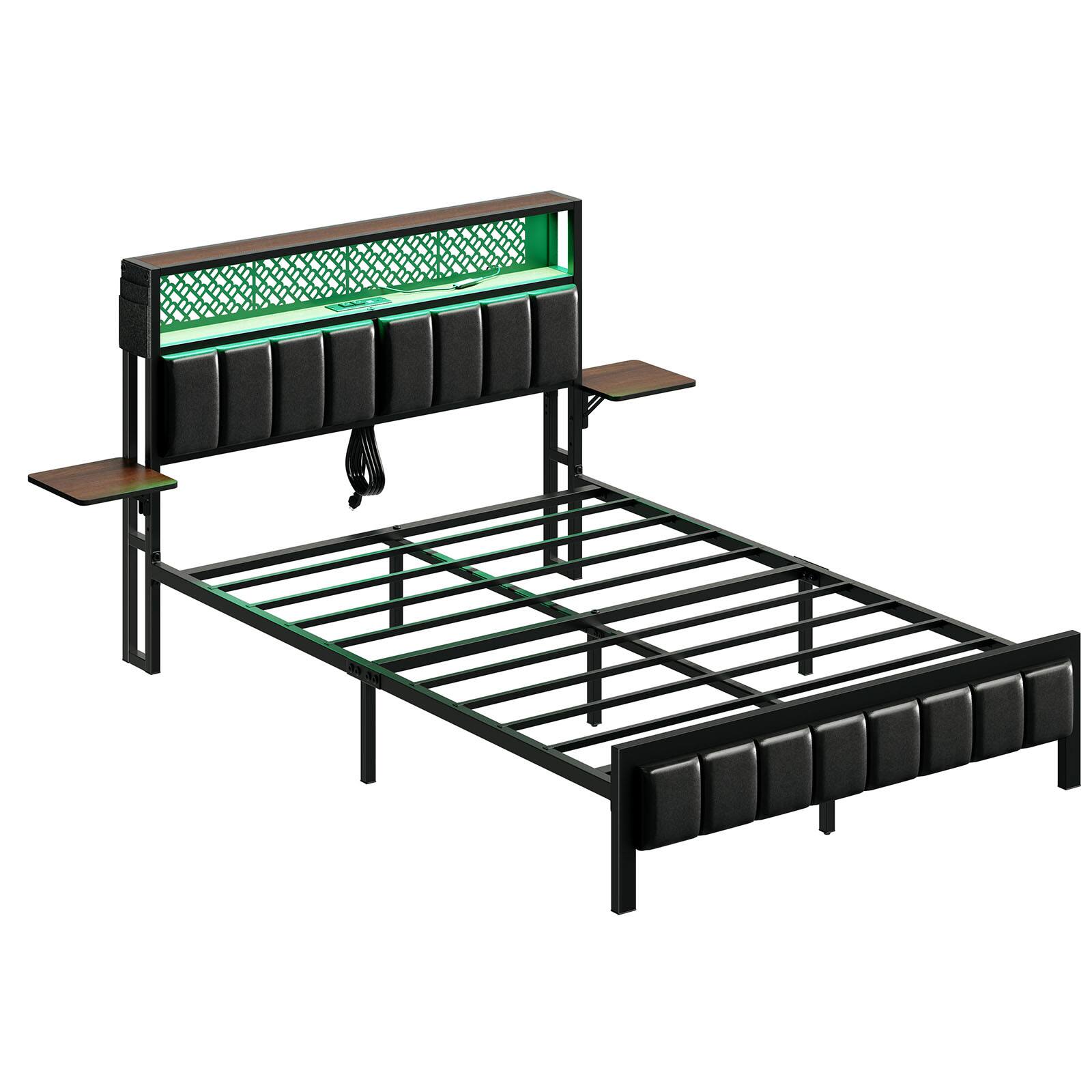 Alt View 11. Bestier - Full Size Bed Frame with Upholstered Headboard Built-in Storage LED Lighting and Charging Station - Brown.