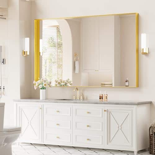 Comfort Essence - Metal Framed Bathroom Mirror For Wall Rectangle Vanity With Anti-rust Shatterproof Tempered Glass Horizon - Gold-60"L x 36"W