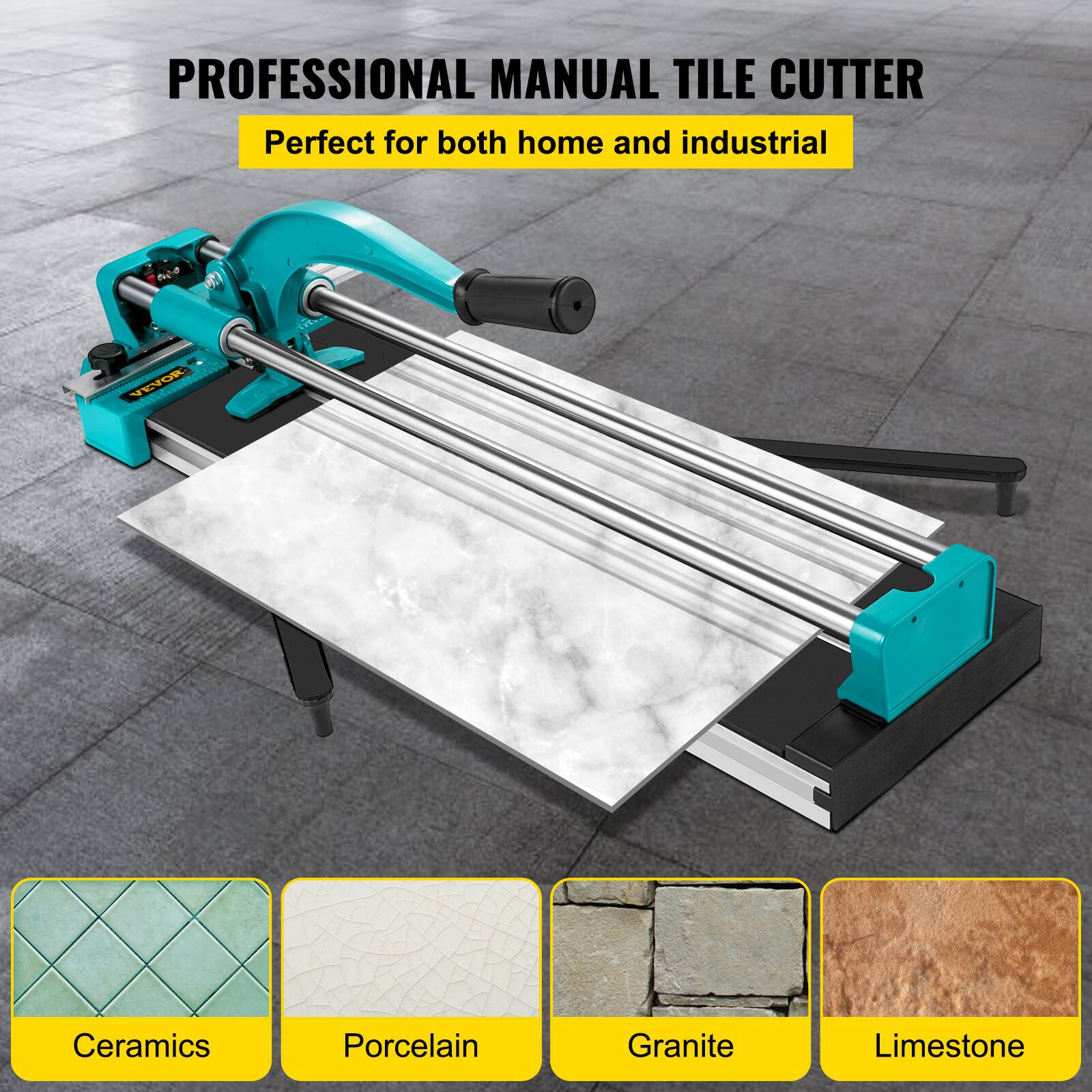 PROFESSIONAL MANUAL TILE CUTTER  
Perfect for both home and industrial  

Ceramics  
Porcelain  
Granite  
Limestone