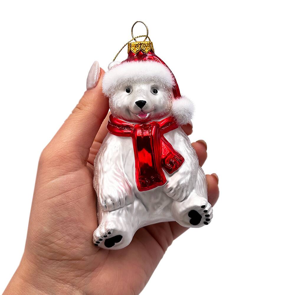 Alt View 1. OrnamentallyYou - Classic White Polar Bear Glass Christmas Ornament - Multi-colored.