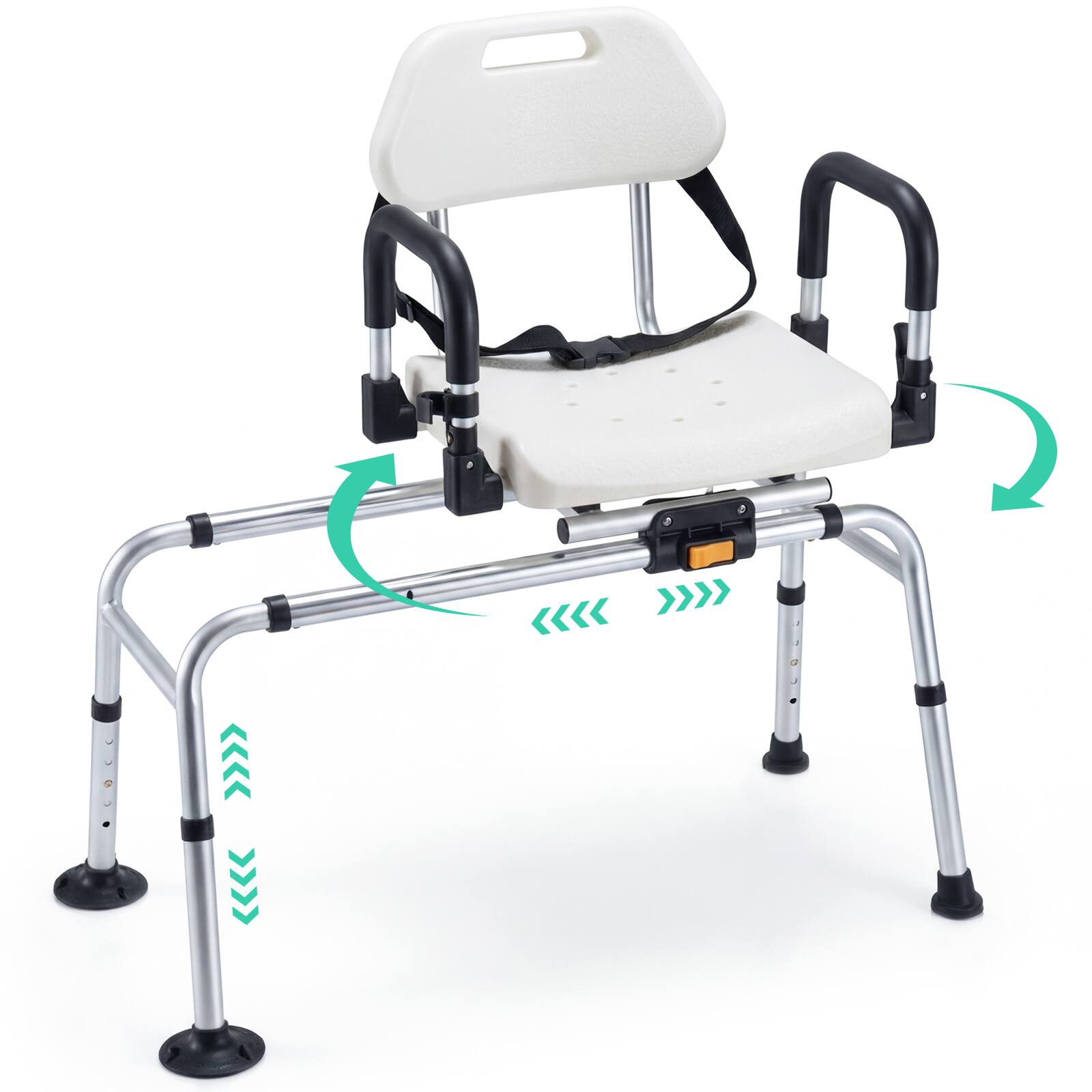 Alt View 9. Gymax - Gymax Sliding Shower Chair w/ Backrest Swivel Seat 5-Level Adjustable Height - White, Sliver.