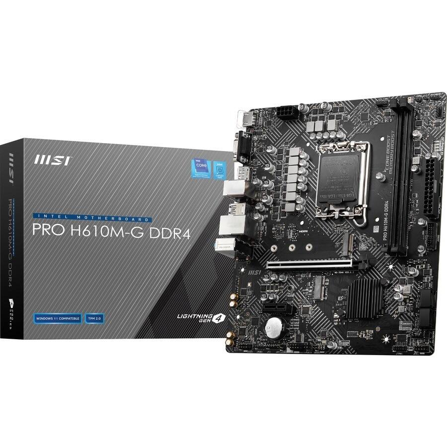 MSI PRO H610M-G DDR4  
INTEL MOTHERBOARD PRO H610M-G DDR4  
LIGHTNING 4 GEN  
WINDOWS 11 COMPATIBLE  
TPM 2.0