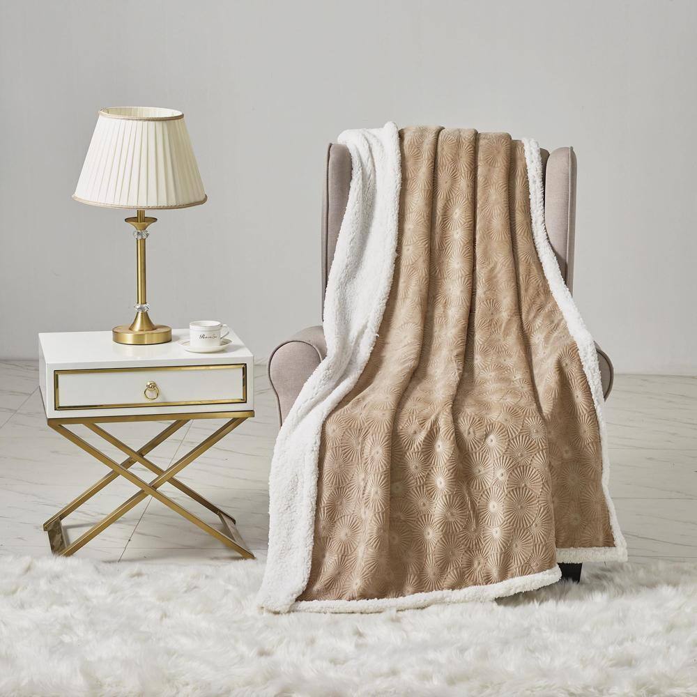 Alt View 1. Noble House - Louvre Plush All Season 50"x60" Sherpa Beige Throw - Beige.