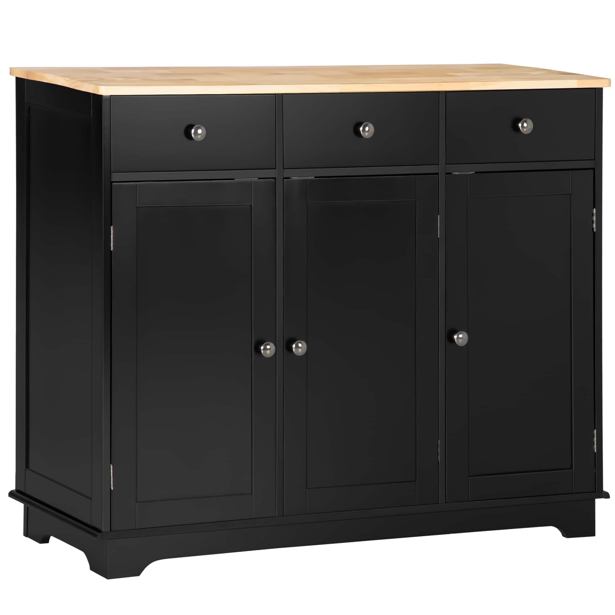 Homcom - Sideboard with Solid Wood Countertop, Modern Kitchen Storage Cabinet, Coffee Bar Cabinet with 3 Drawers - Black