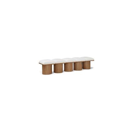 Front. Meridian Furniture - Pavilion Cream Boucle Fabric Bench - Cream Boucle Fabric.