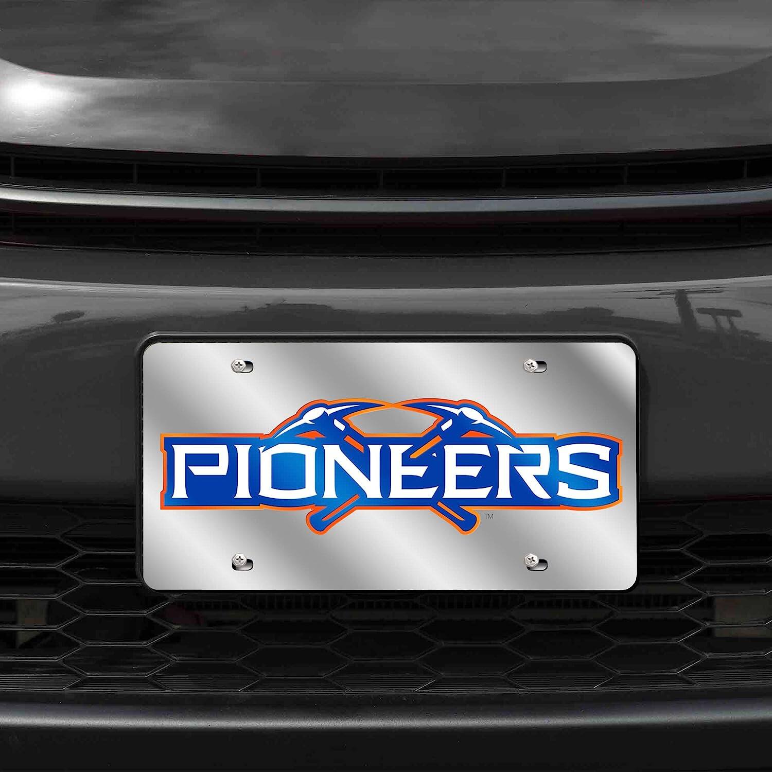 Alt View 1. Rico Industries - Wisconsin Platteville Pioneers Mirrored Laser Cut License Plate Auto Tag - Multi.