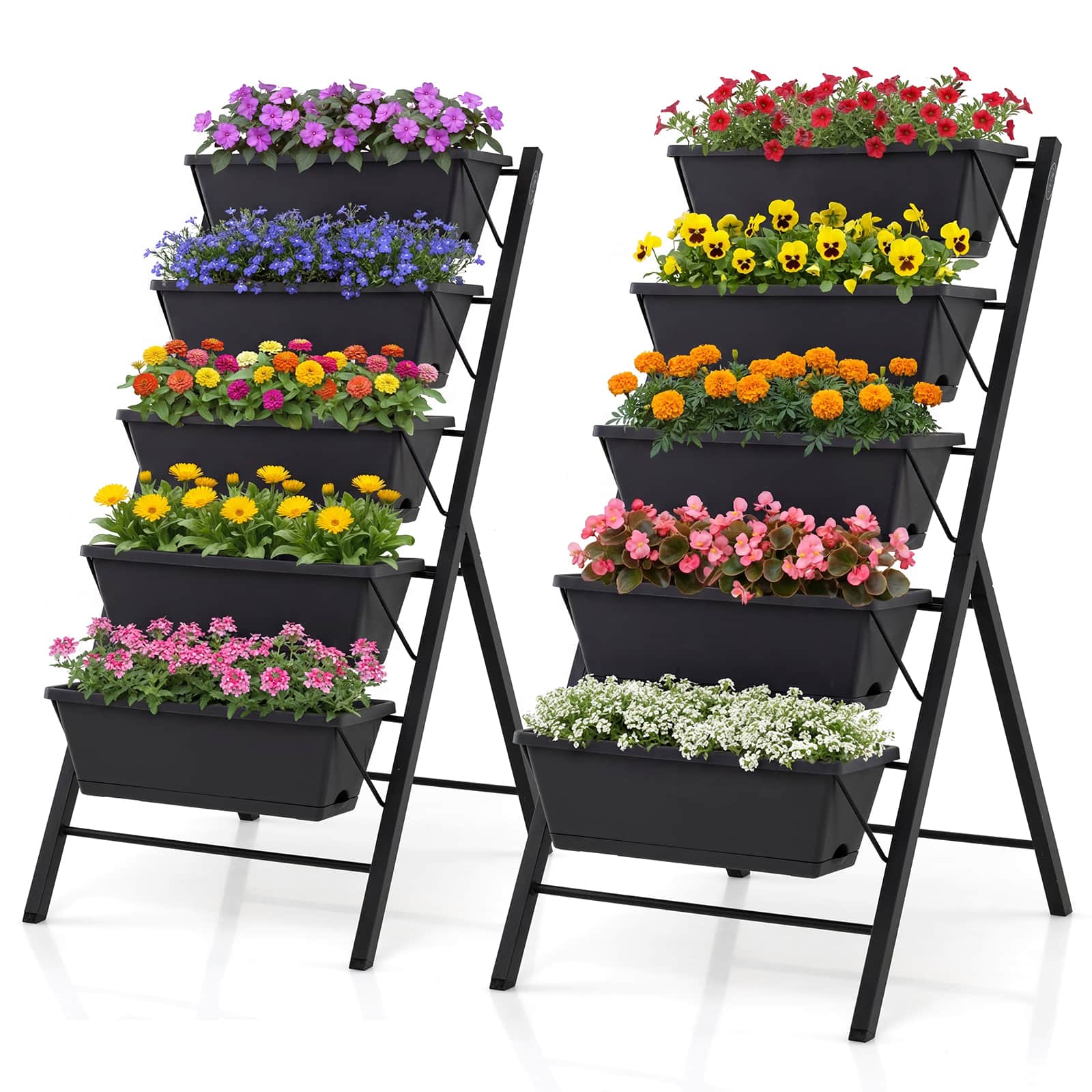 Costway - 2 PCS 5-Tier Vertical Raised Garden Bed with Drainage Holes, Removable Tray for Yard - Black