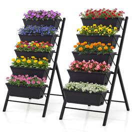 Costway - 2 PCS 5-Tier Vertical Raised Garden Bed with Drainage Holes, Removable Tray for Yard - Black