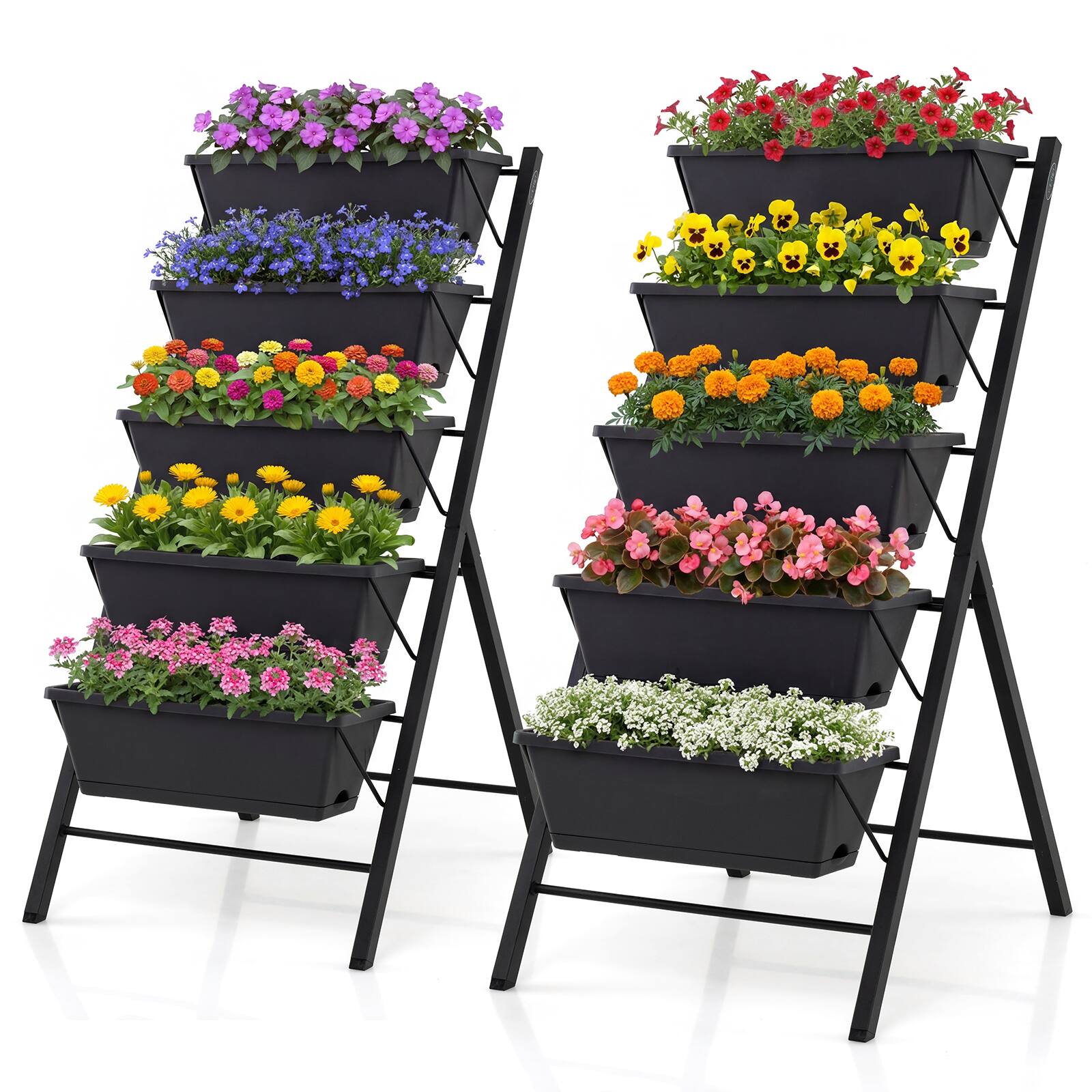 Front. Costway - Costway 2 PCS 5-Tier Vertical Raised Garden Bed with Drainage Holes, Removable Tray for Yard - Black.