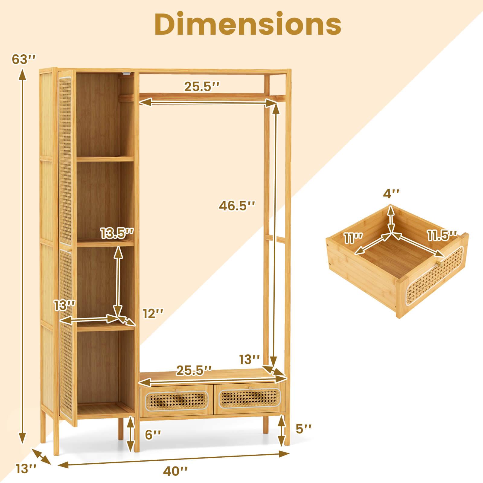 Dimensions

- Height: 63"
- Width: 40"
- Depth: 13"
- Shelf 1: 13.5" (Height) x 12" (Depth)
- Shelf 2: 13" (Height) x 12" (Depth)
- Shelf 3: 13" (Height) x 12" (Depth)
- Bottom Shelf: 25.5" (Width) x 13" (Depth)
- Side Panel: 25.5" (Height) x 5" (Depth)
- Back Panel: 46.5" (Height) x 5" (Depth)
- Drawer: 11.5" (Width) x 11" (Depth) x 4" (Height)