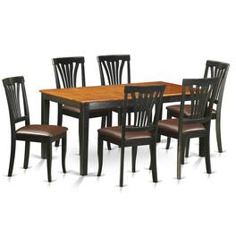 East West Furniture - 7 PC Kitchen Table set-Dining Table and 6 Leather Dining Chairs - Black & Cherry
