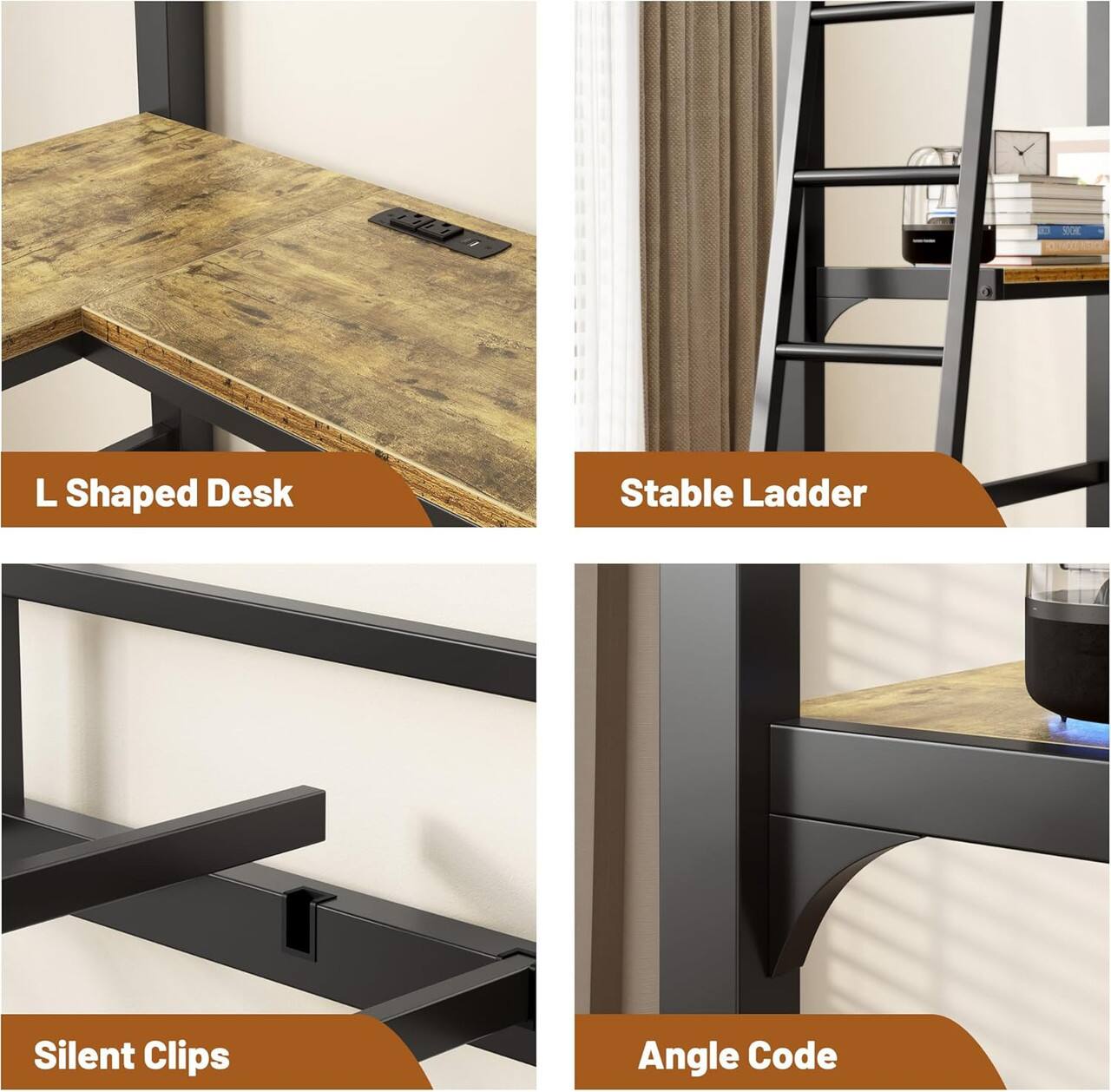 1 SOE L Shaped Desk Stable Ladder Silent Clips Angle Code