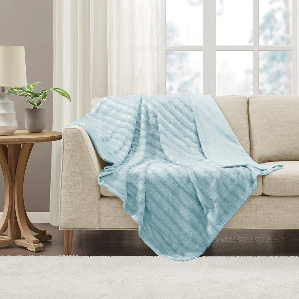Alt View 1. Gracie Mills - Gracie Mills Wilfred Long Faux Fur Throw Blanket - Blue.