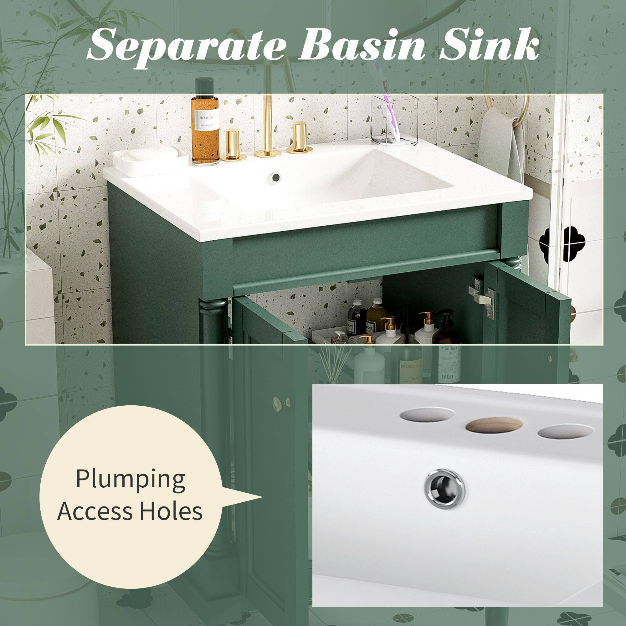 Separate Basin Sink  
Plumbing Access Holes