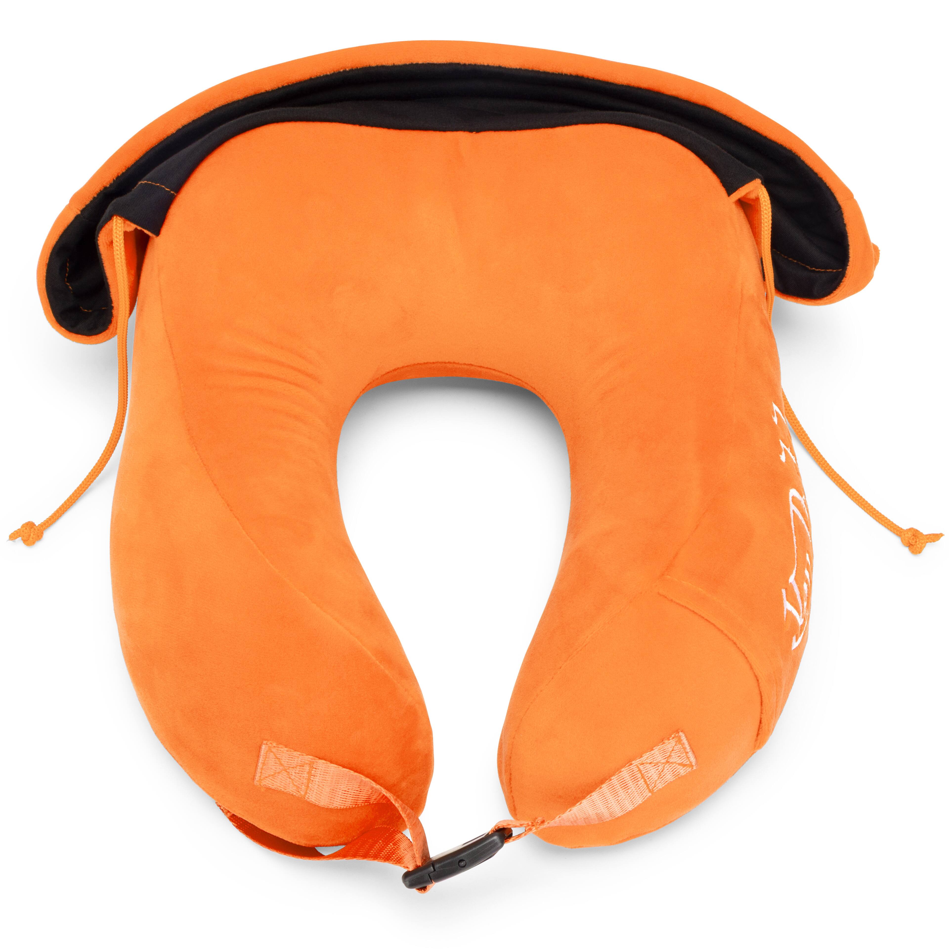 Alt View 1. Von Dutch - Eyeconic Hooded Ergonomic Memory Foam Travel Neck Pillow - Orange.