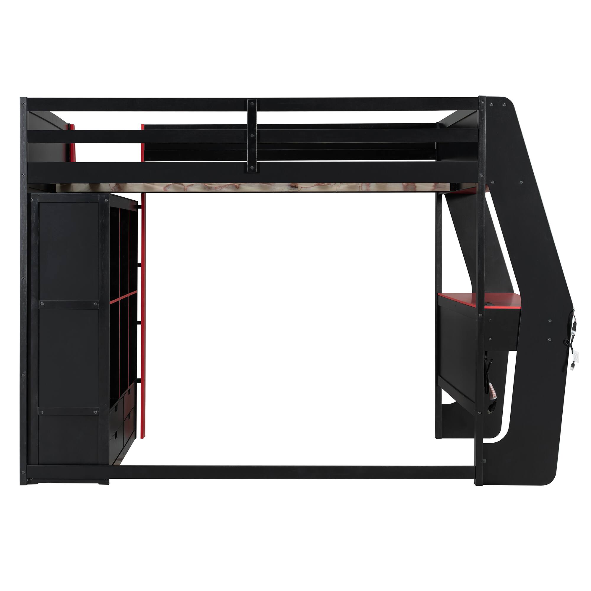 Alt View 1. Whisen - Full Size Gaming Loft Bed,Workstation Bed Frame with Built-in Desk,6 Storage Cubbies,USB Ports and RGB LED Lights - Black+Red.