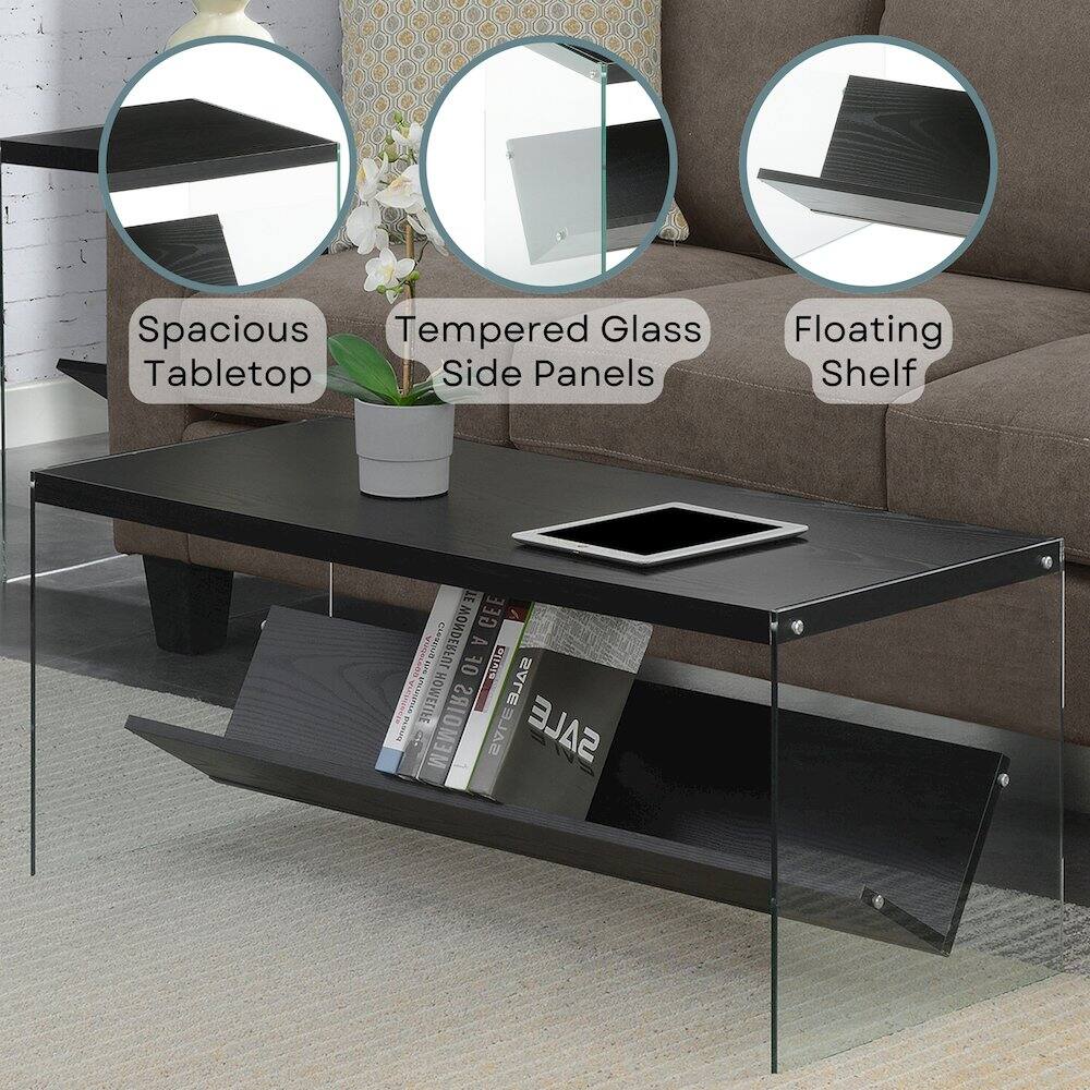 Spacious Tempered Glass Tabletop Side Panels Floating Shelf