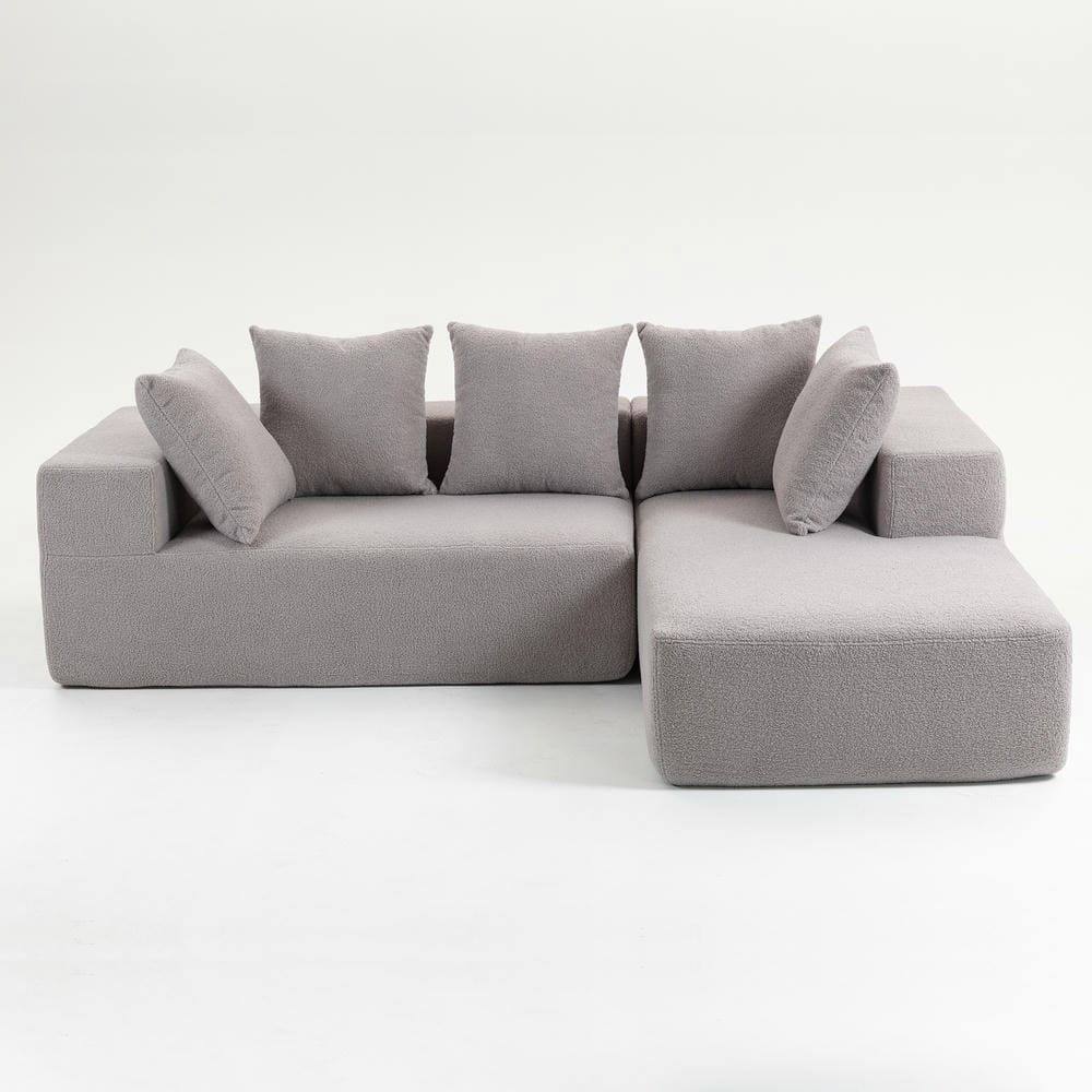 Left. Kadyn - L-Shaped Full Foam Sectional Sofa, 5 Pillows, Compressed Shipping, Flannelette, Space Saving Design, Gray - Gray.