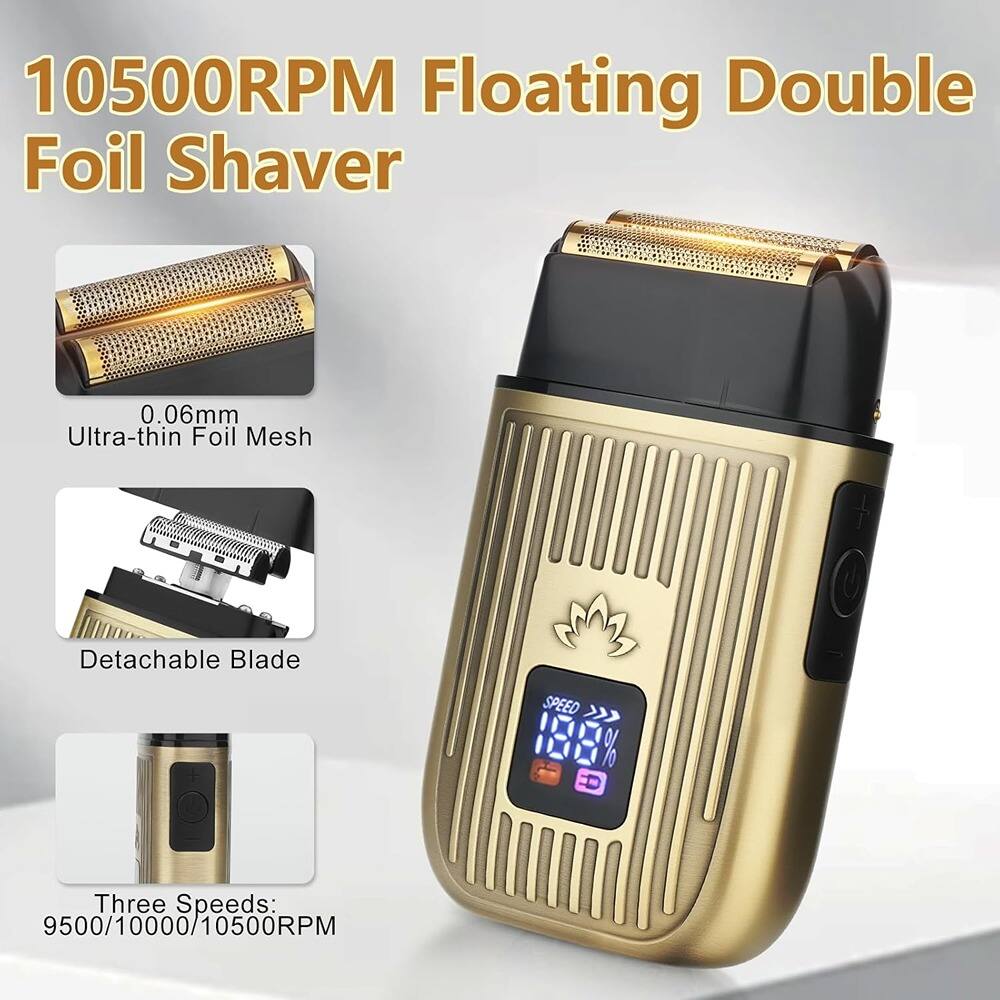 10500RPM Floating Double Foil Shaver

- 0.06mm Ultra-thin Foil Mesh
- Detachable Blade
- Three Speeds: 9500/10000/10500RPM