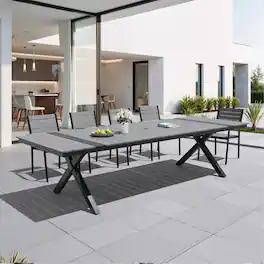 Crestlive Products - 120in Large Patio Plastic Wood Top Aluminum Outdoor Dining Table 40.55inWx118.11inL Umbrella Hole - Gray