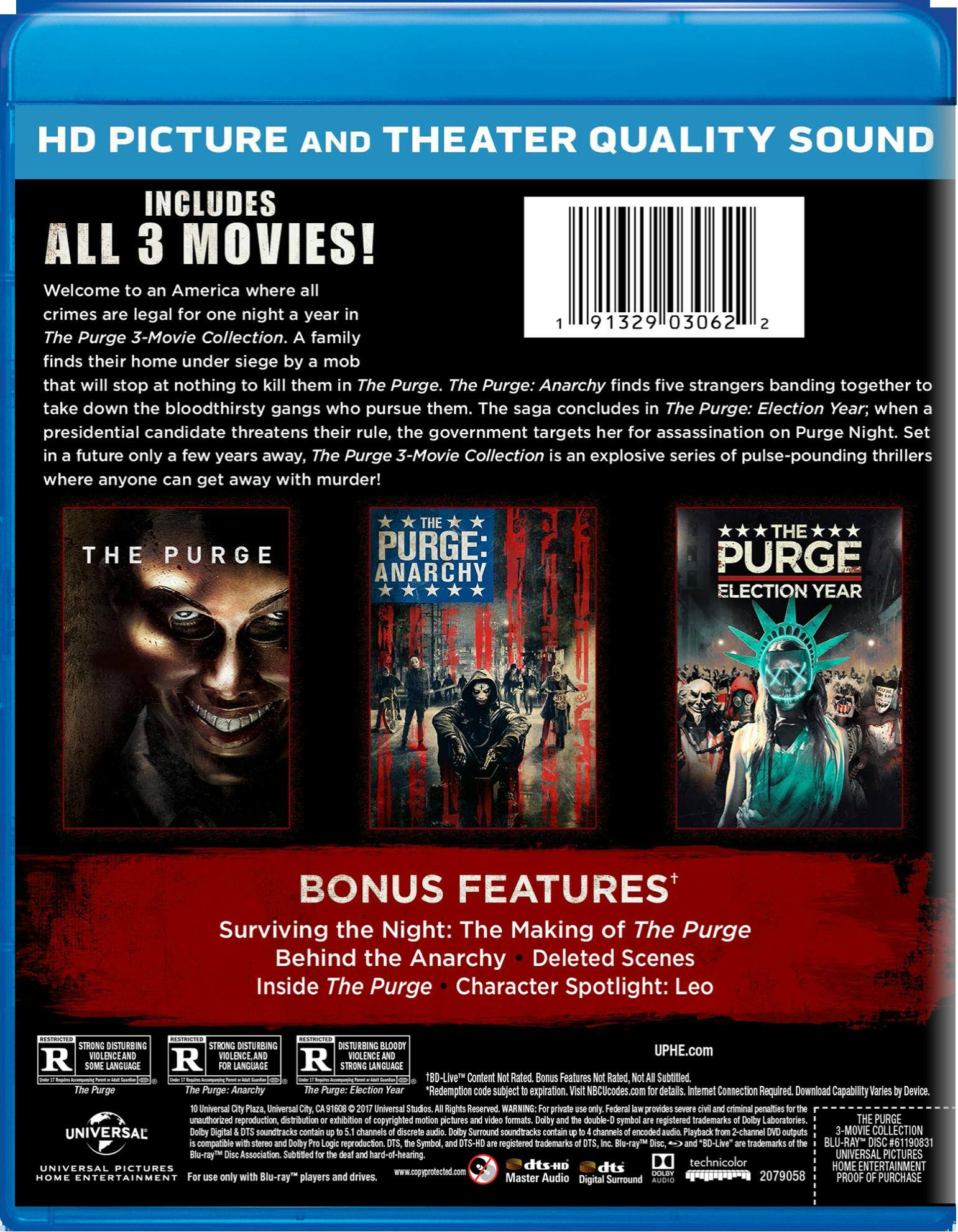 Angle. The Purge: 3-movie Collection [Blu-ray].