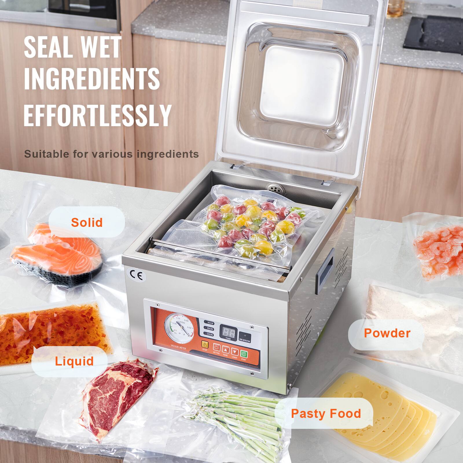 SEAL WET INGREDIENTS EFFORTLESSLY Suitable for various ingredients Solid Liquid Powder Pasty Food CE