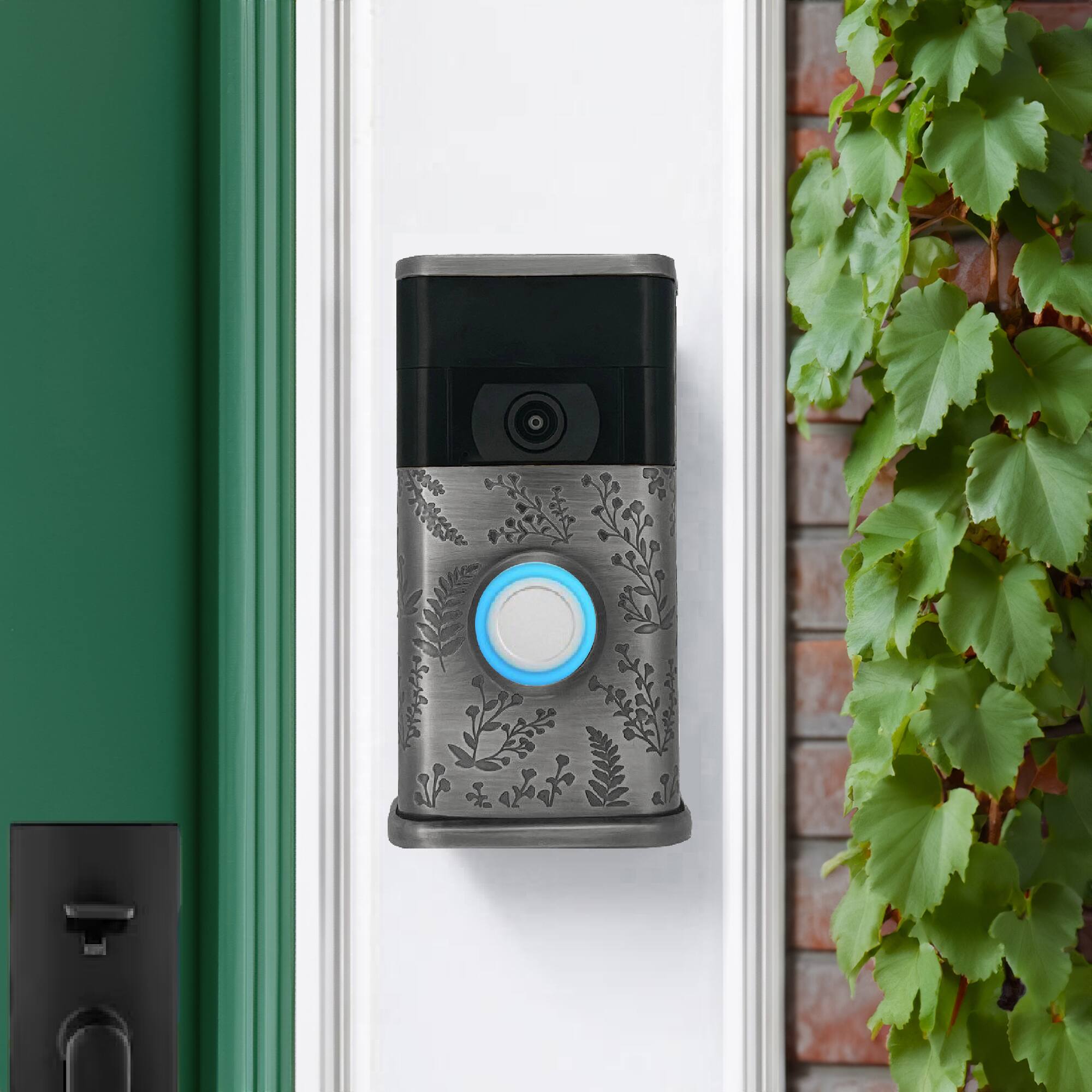 Alt View 3. Michael Healy - Wildflower Video Doorbell Cover (Ring 2nd Gen) - Antique Pewter.