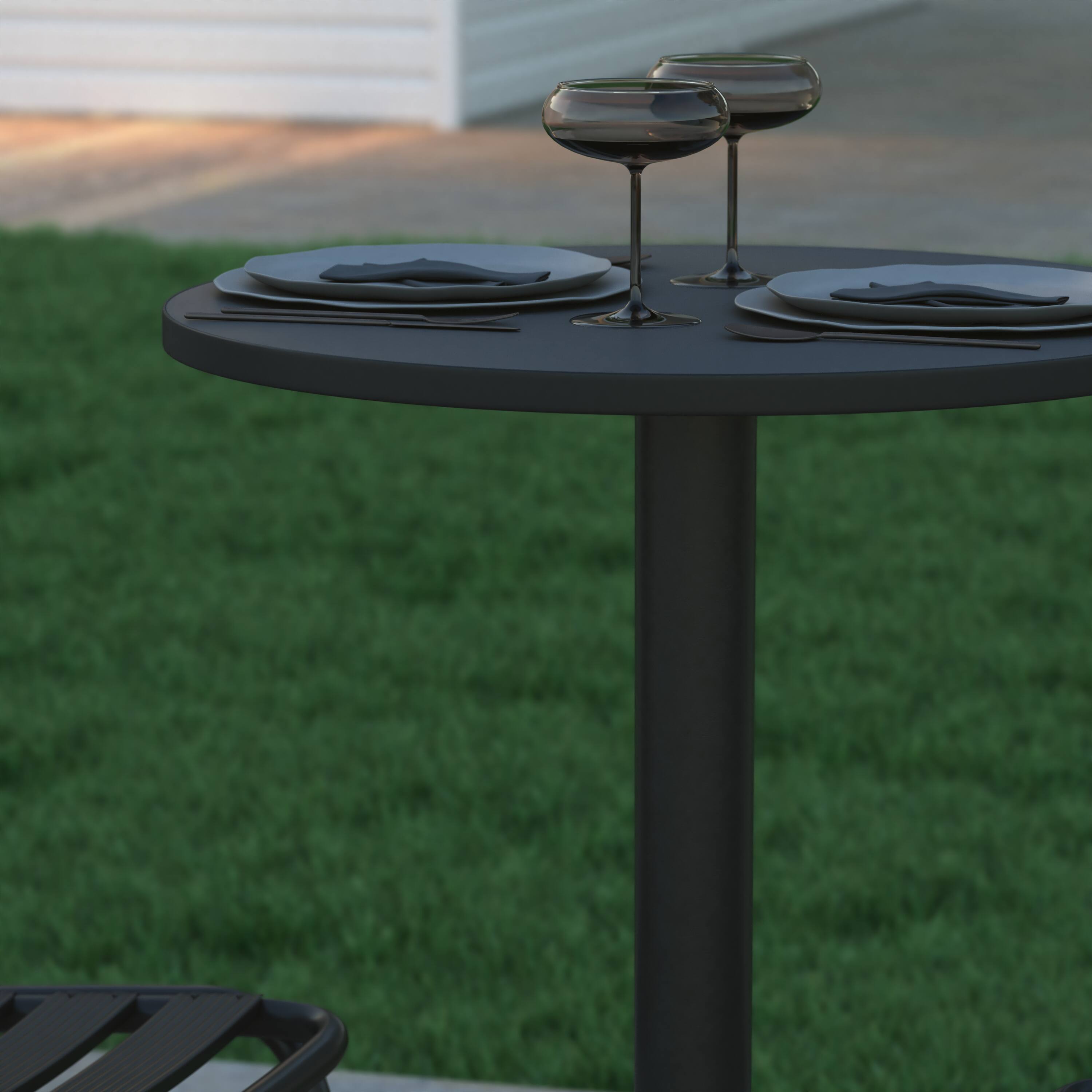 Alt View 4. Emma + Oliver - Indoor/Outdoor 23.5"H Aluminum Round Bar Height Table with Cross Base - Black.