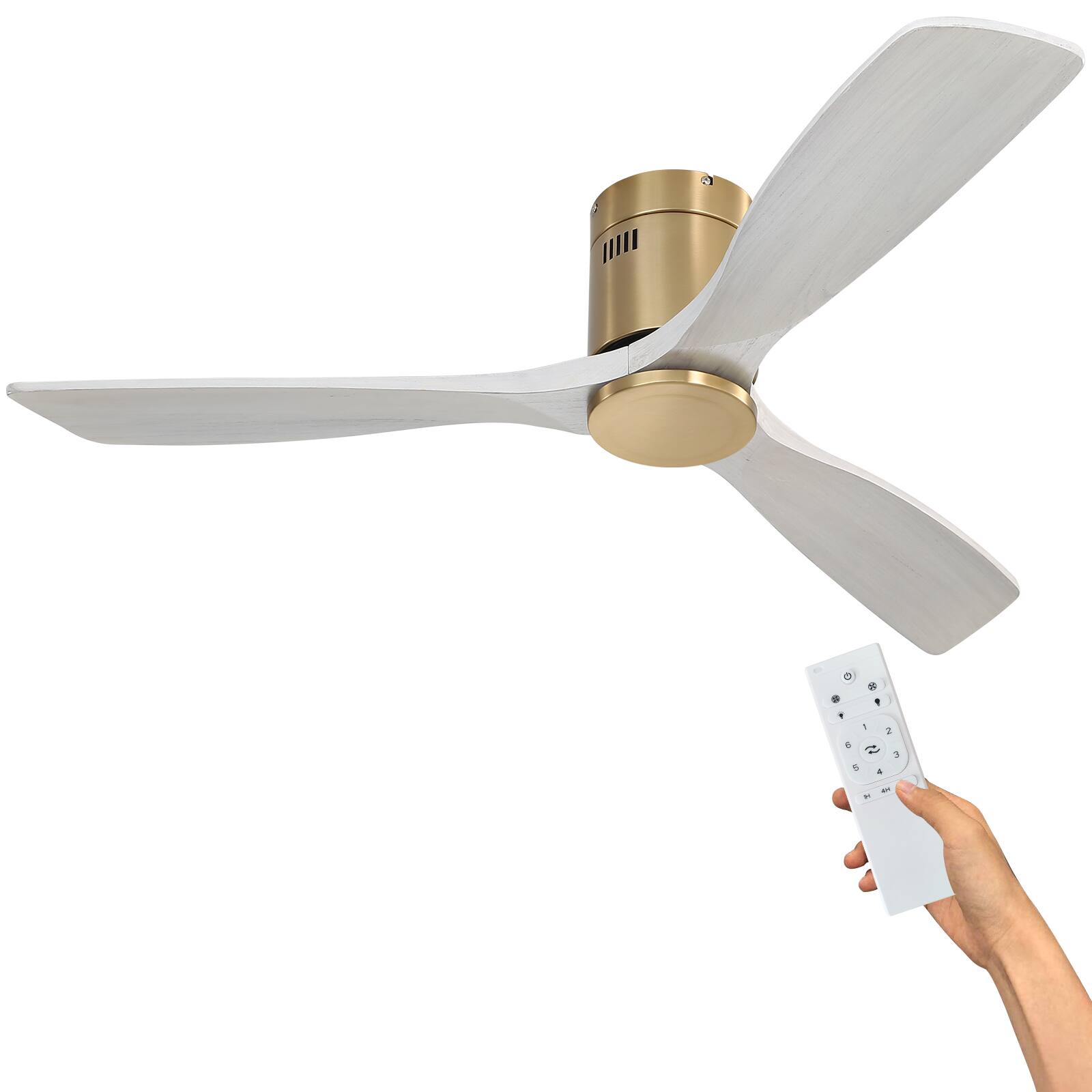 Alt View 7. Sofucor - Gold Ceiling Fan No Light 52" 3 Blades Modern Room Remote Control Timer Reversible Bedroom Flush Mount Ceiling Fan - Gold Light Grey.