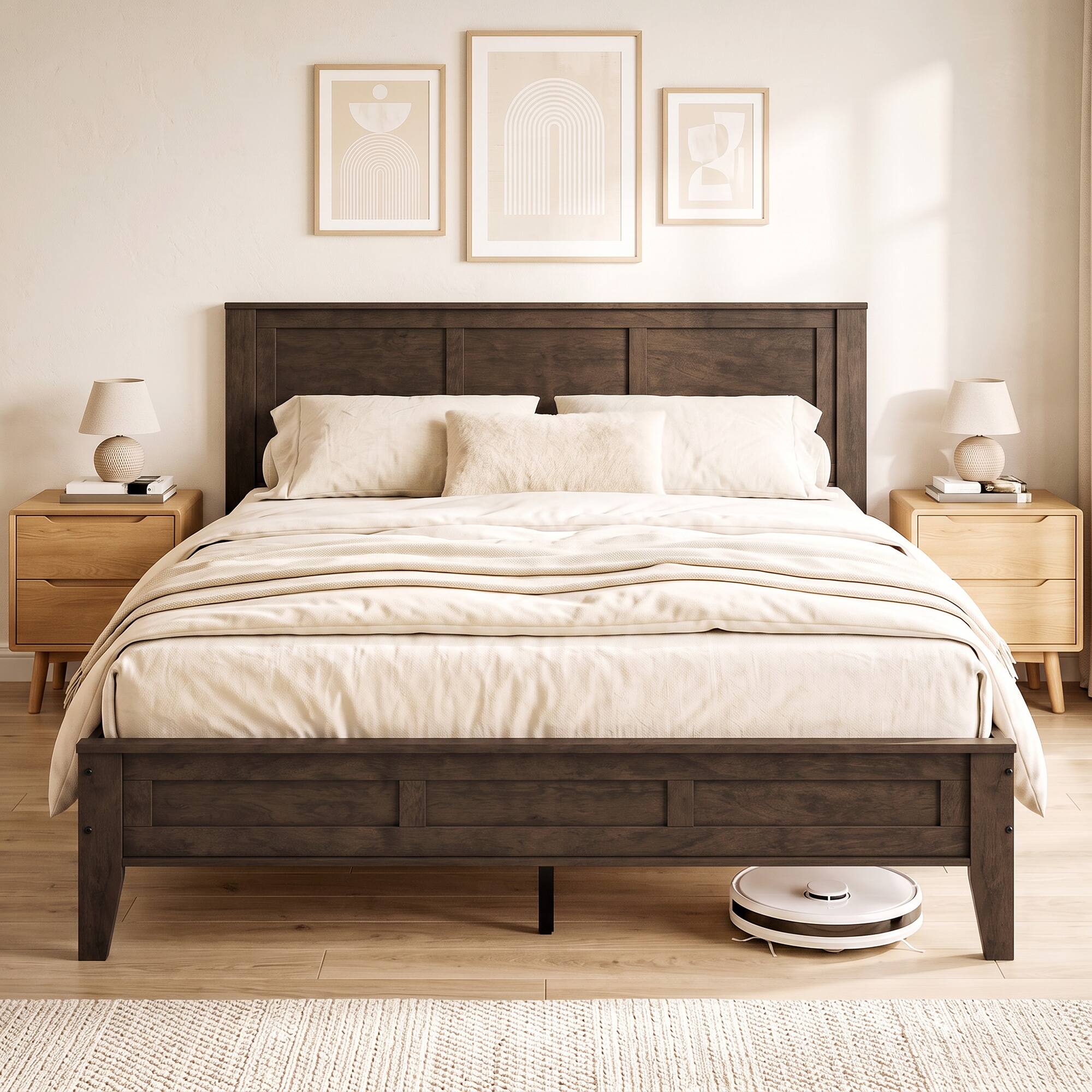 Alt View 1. Homcom - Size Bed Frame with Headboard and Footboard - Walnut.