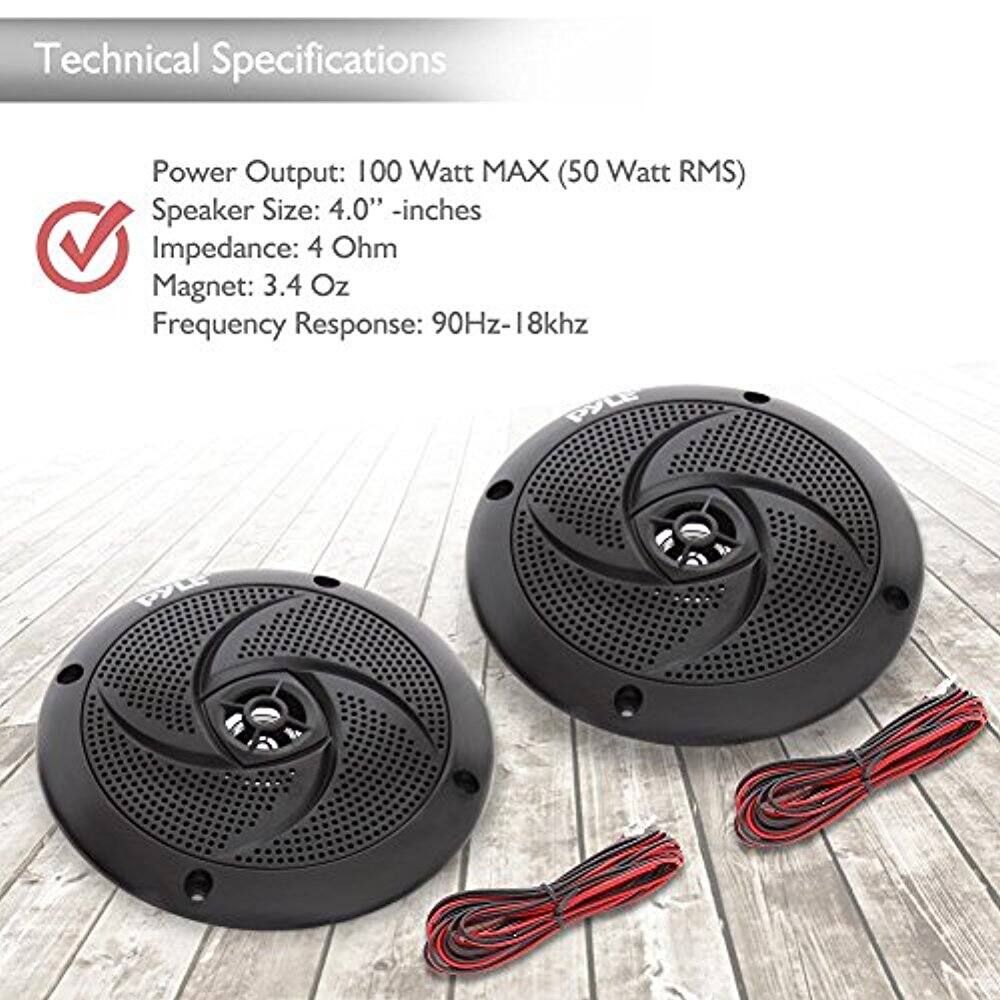 Technical Specifications

- Power Output: 100 Watt MAX (50 Watt RMS)
- Speaker Size: 4.0" - inches
- Impedance: 4 Ohm
- Magnet: 3.4 Oz
- Frequency Response: 90Hz-18kHz