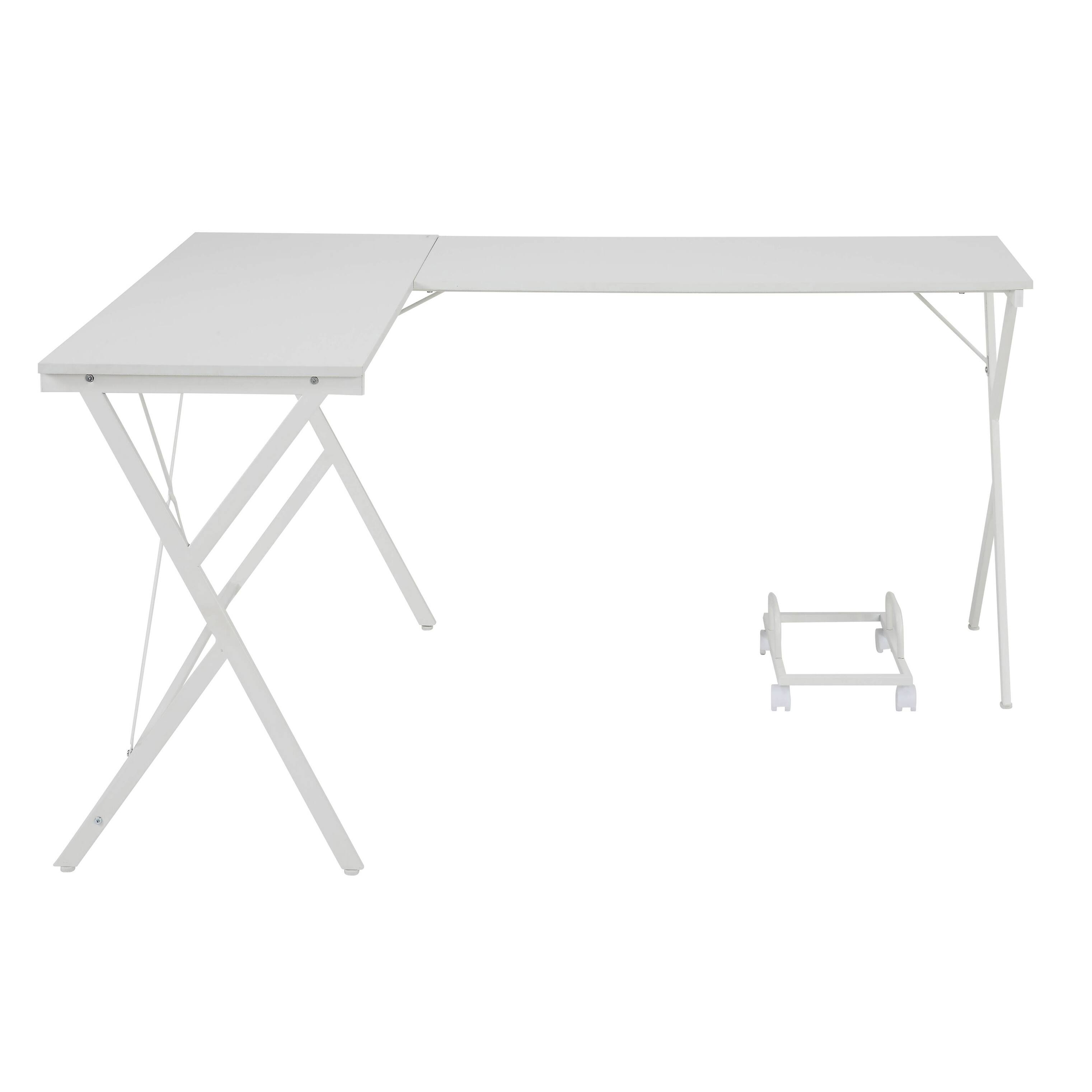 Left. TinyHomie - White L-shaped Computer Desk with CPU Holder - White.
