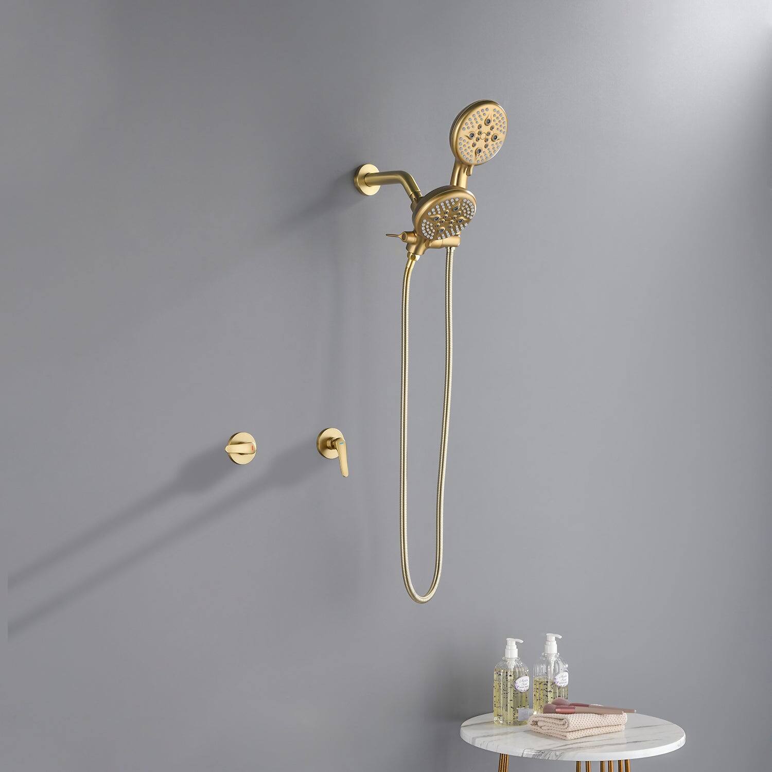 Alt View 5. Boyel Living - Brushed Gold Shower Set with Dual Handles and 5 Function ABS Dual Shower Heads - Brushed Gold.