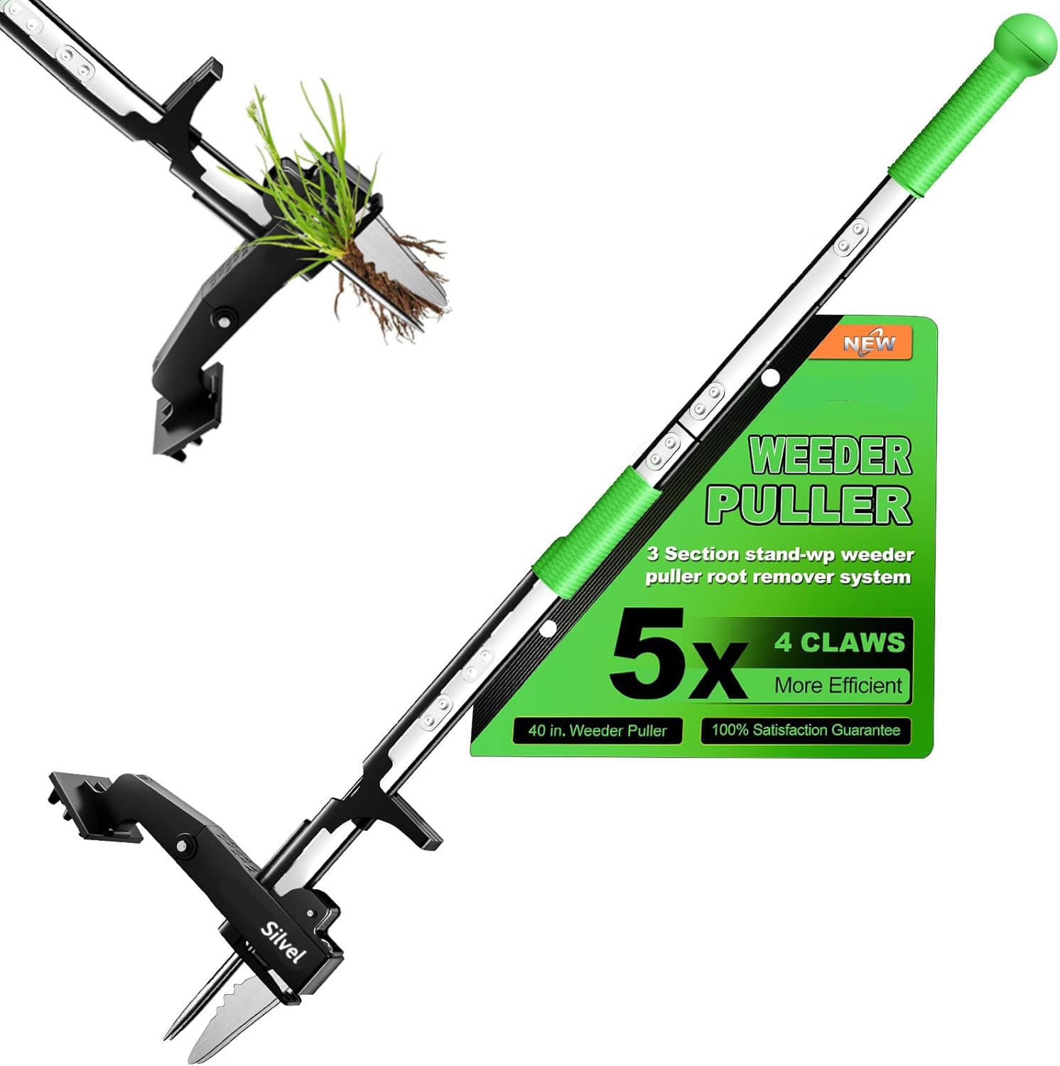 Silvel - Stand Up Weeder Puller, 5-Claws Gardening Weeding Tools for Garden/Lawn/Patio/Farm Use - Green