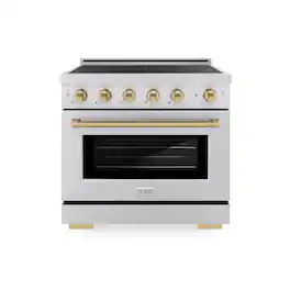 ZLINE - Autograph 36 in. 5.2 cu. ft. Paramount Freestanding Induction Range with 5 Burners and Electric Oven w/ Bronze Accents - Stainless Steel