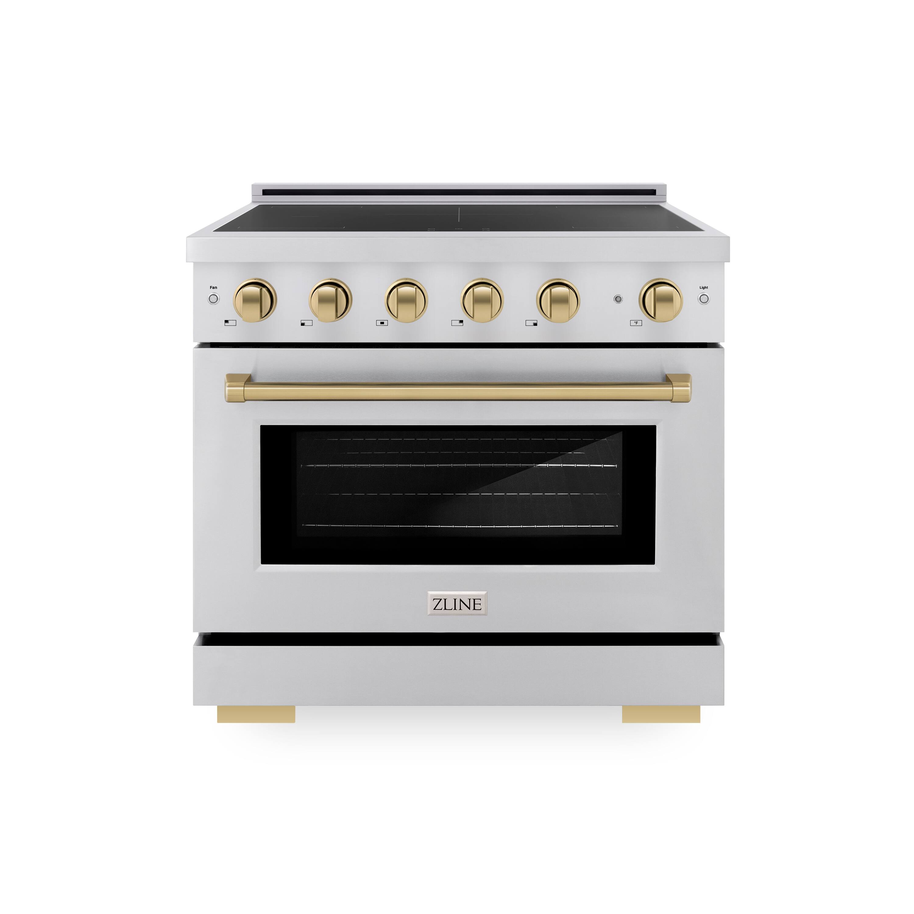 Front. ZLINE - Autograph 36 in. 5.2 cu. ft. Paramount Freestanding Induction Range with 5 Burners and Electric Oven w/ Bronze Accents - Stainless Steel.