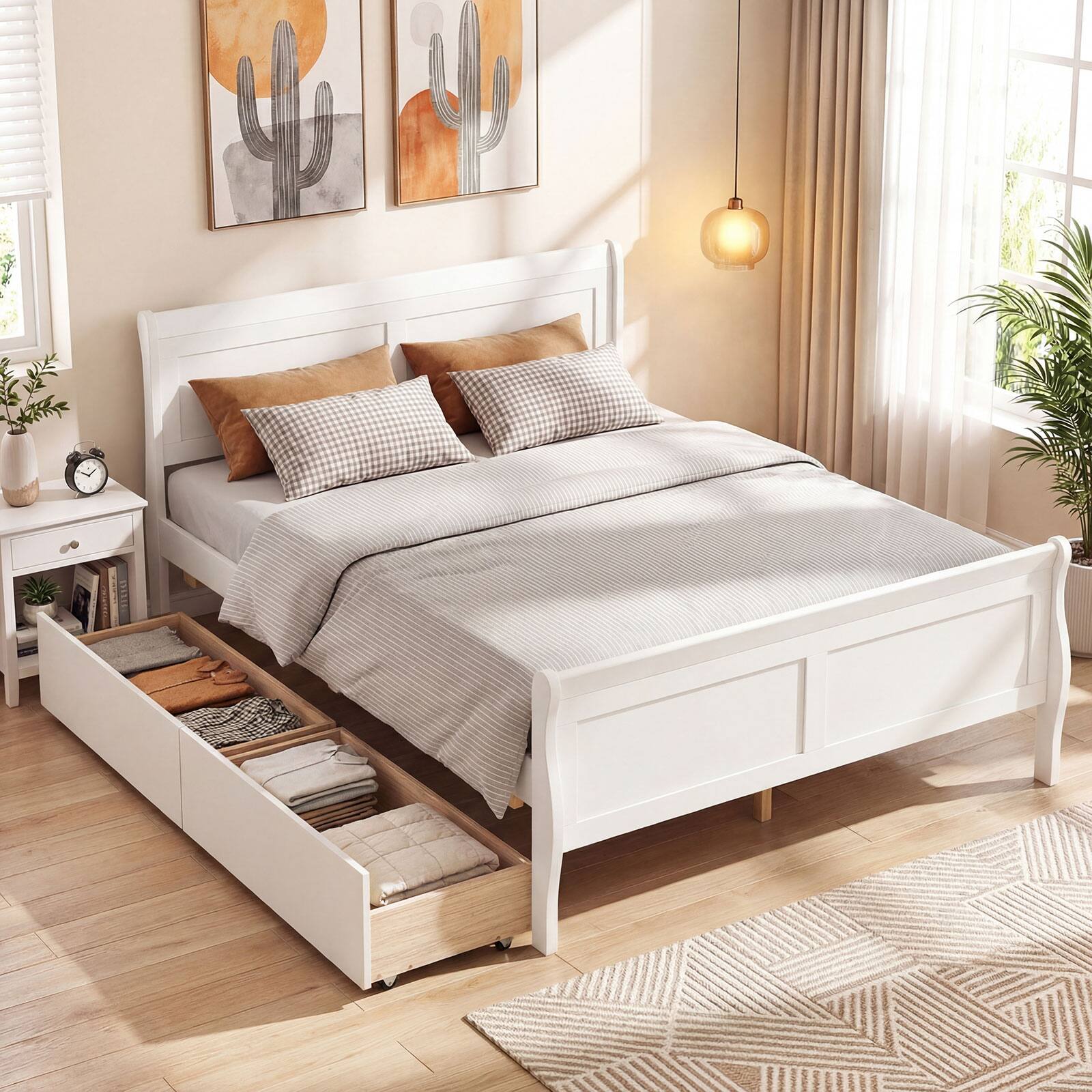 Alt View 1. Costway - Costway Full Size Bed Frame with Storage Drawers, Wood Platform Bed with Headboard Footboard - White.
