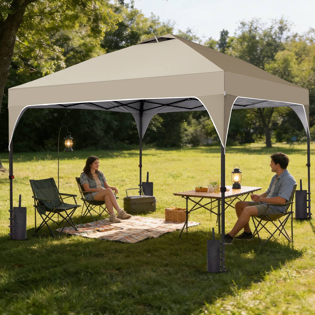 Angle. Ainfox - Ainfox 8x8 FT Pop up Canopy Tent Portable with One Push Setup, Carry Bag,4 Sand Bags,Easy Setup Outdoor - Khaki.