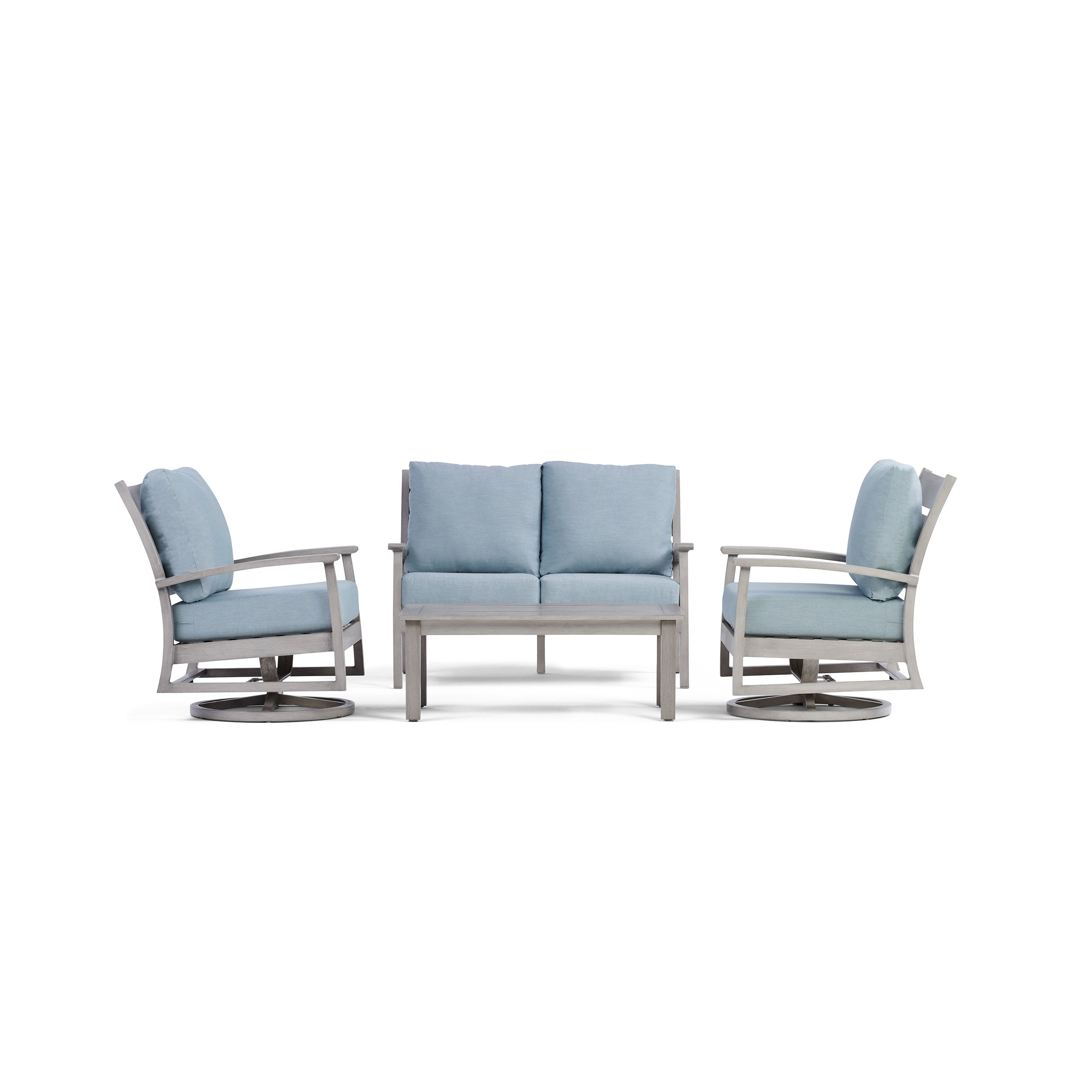Front. Yardbird® - Eden Loveseat Set with Swivel Rocking Chairs - Mist.