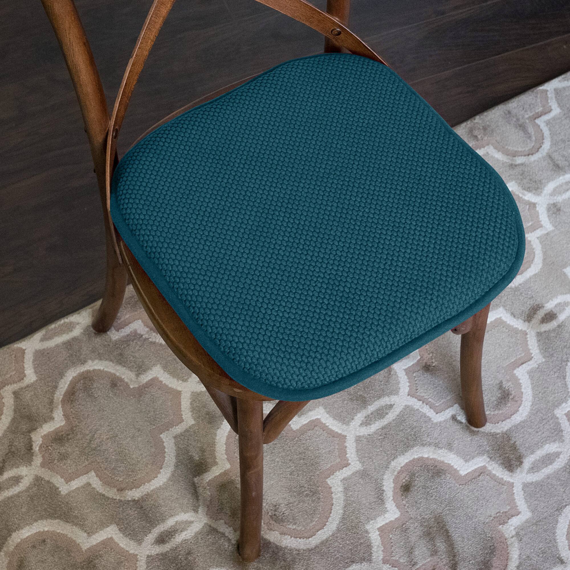 Left. Sweet Home Collection - Honeycomb Memory Foam No Slip Back 16" x 16" Chair Pad Cushion, 6-Pack - Peacock Blue.