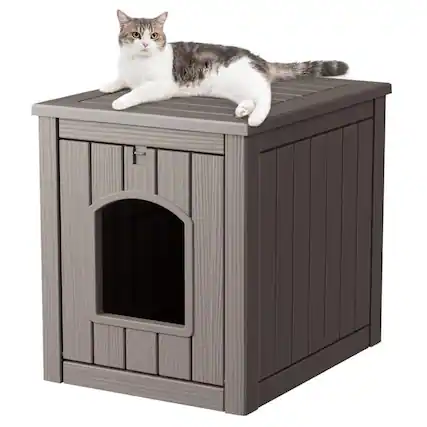 Front. Yardgrace - Outdoor Pet House Weatherproof Resin for Outdoor Pets, Durable Insulated Shelter for Garden Patio - Brown.